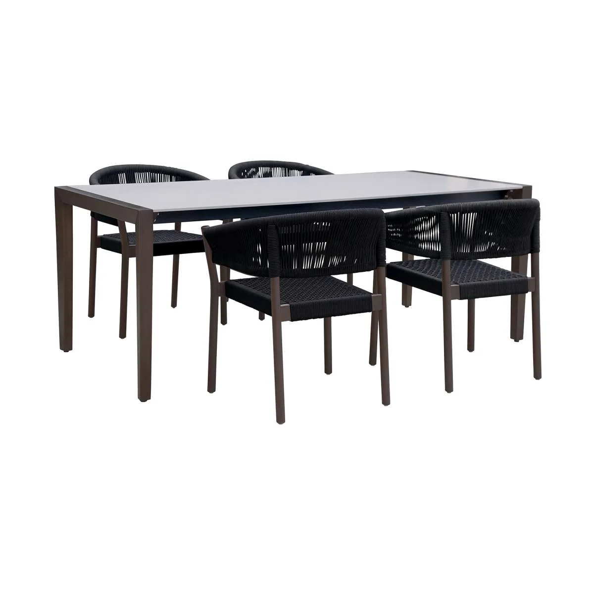 Fineline and Doris Indoor Outdoor 5 Piece Dining Set in Dark Eucalyptus Wood with Superstone and Black Rope By Armen Living - Image 2