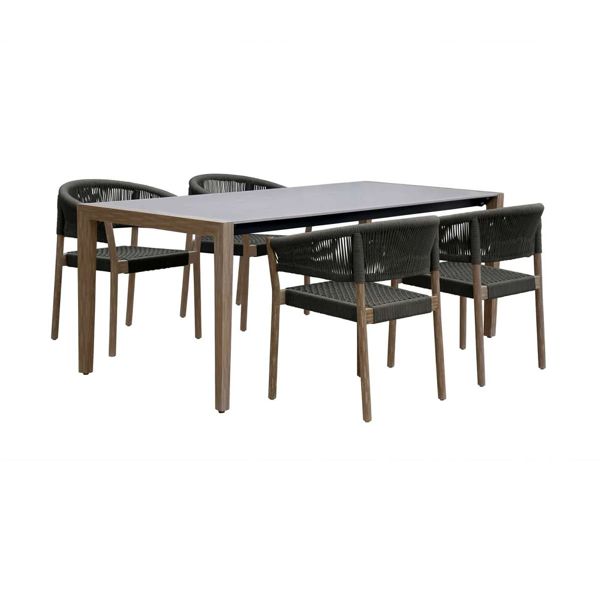 Fineline and Doris Indoor Outdoor 5 Piece Dining Set in Light Eucalyptus Wood with Superstone with Charcoal Rope By Armen Living - Image 2