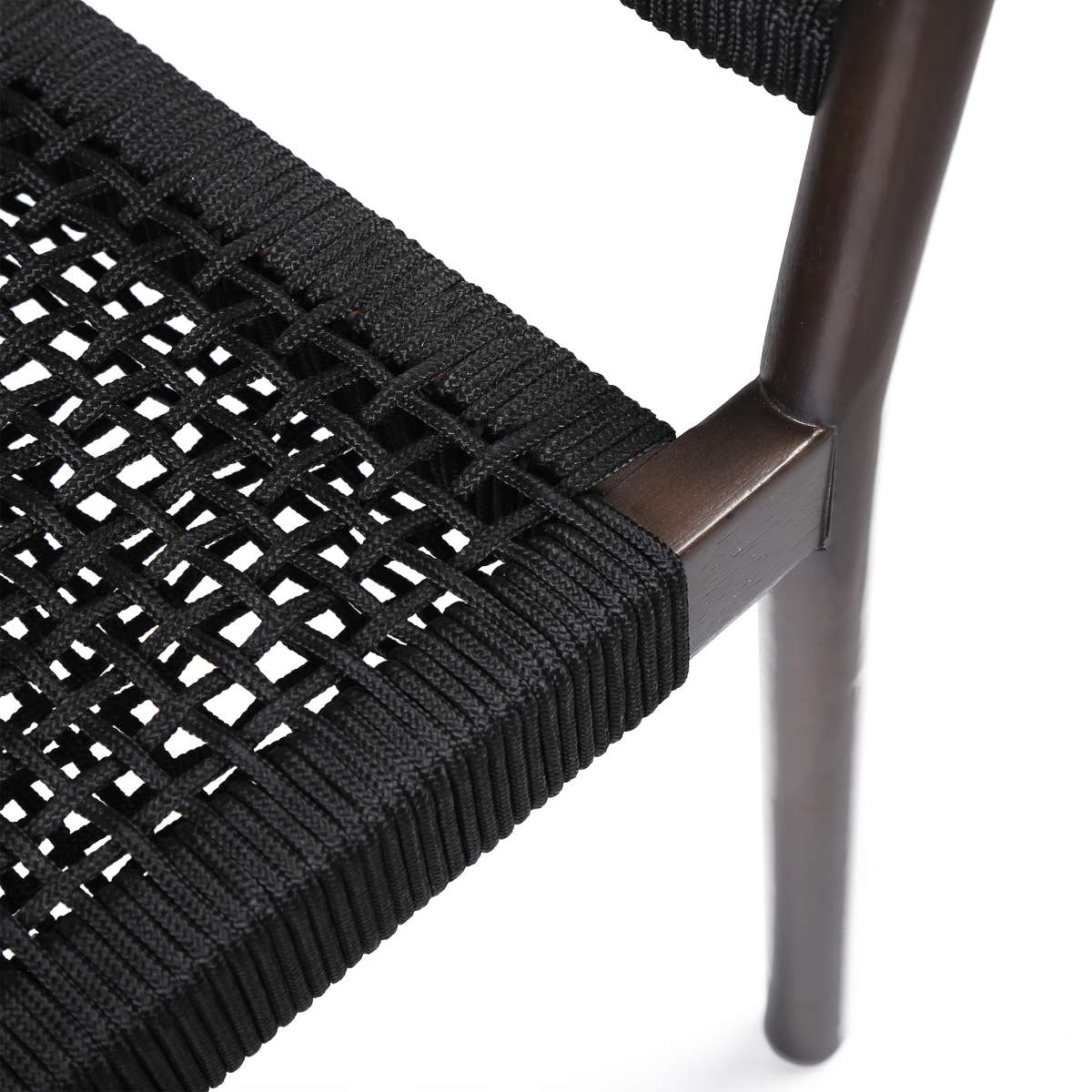 Fineline and Doris Indoor Outdoor 7 Piece Dining Set in Dark Eucalyptus Wood with Superstone and Black Rope By Armen Living - Image 6