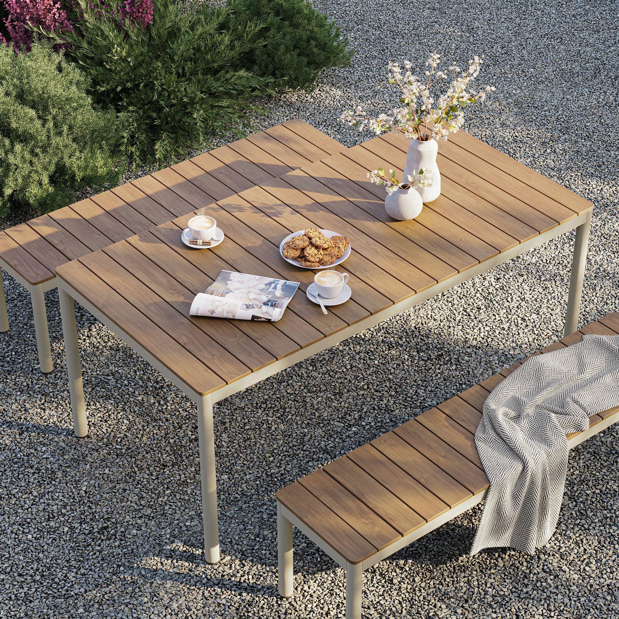 Finn Outdoor Patio Aluminum Faux Wood Dining Set with Benches by Modway - Image 4