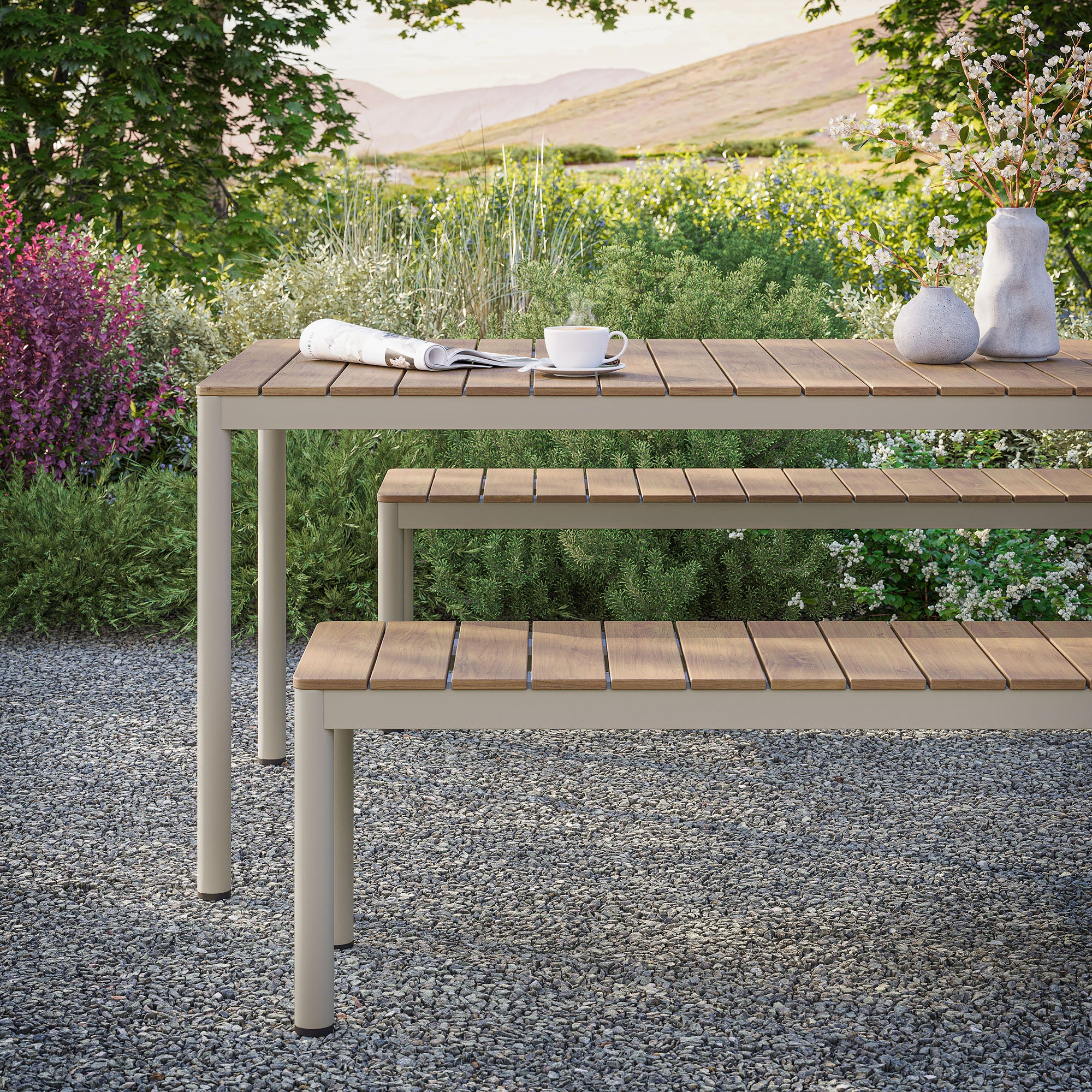 Finn Outdoor Patio Aluminum Faux Wood Dining Set with Benches by Modway - Image 5