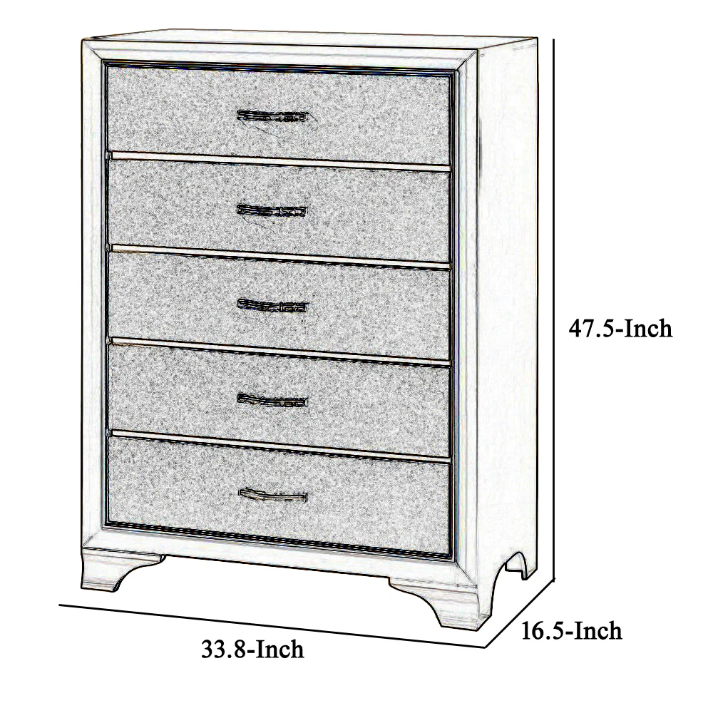 Five Drawer Wooden Chest with Polished Metallic Pulls, Champagne Gold By Benzara - Image 2