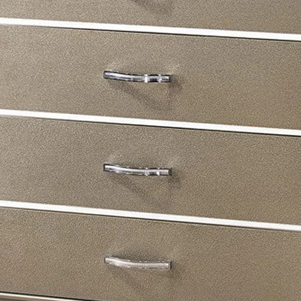 Five Drawer Wooden Chest with Polished Metallic Pulls, Champagne Gold By Benzara - Image 3