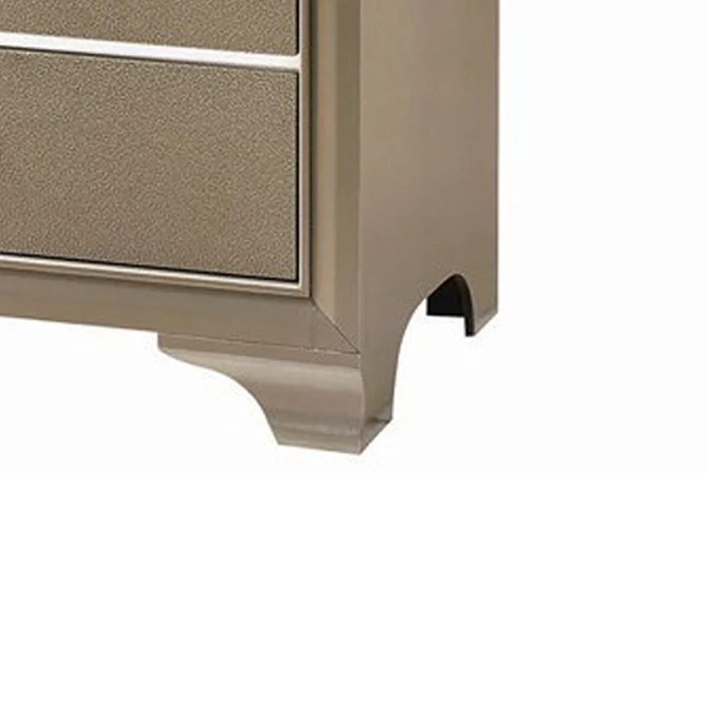 Five Drawer Wooden Chest with Polished Metallic Pulls, Champagne Gold By Benzara - Image 4
