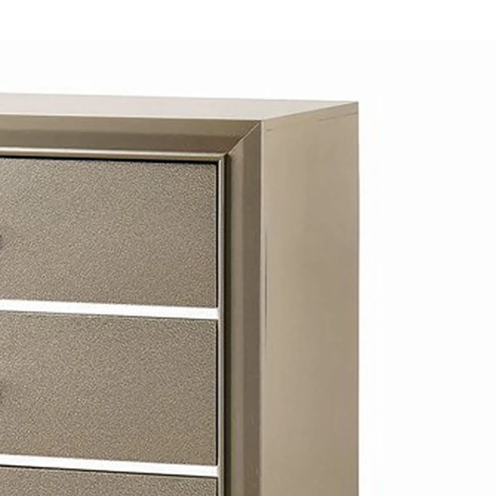 Five Drawer Wooden Chest with Polished Metallic Pulls, Champagne Gold By Benzara - Image 5