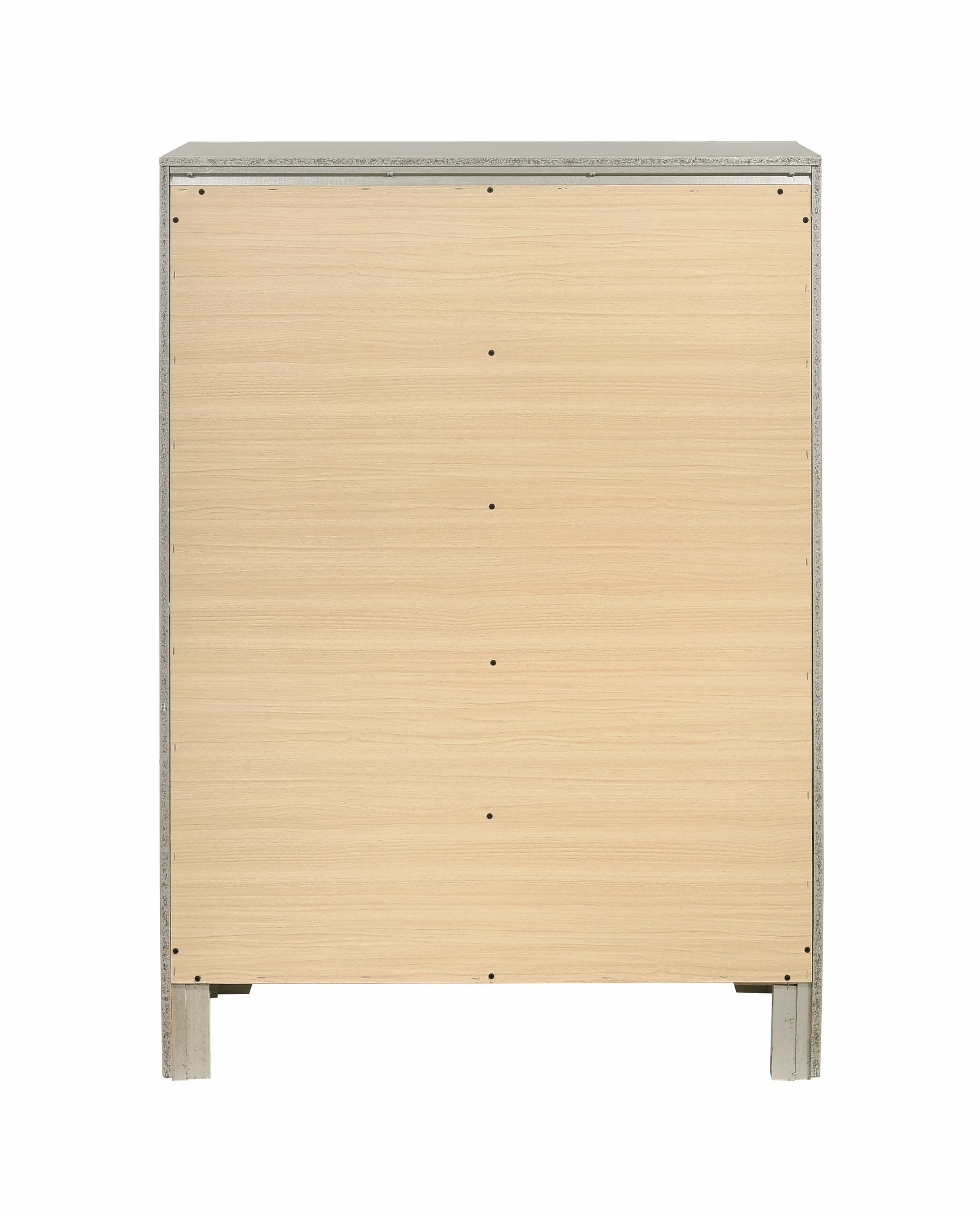 Five Drawers Wooden Dresser with Oversized Ring Handles, Silver By Benzara - Image 5