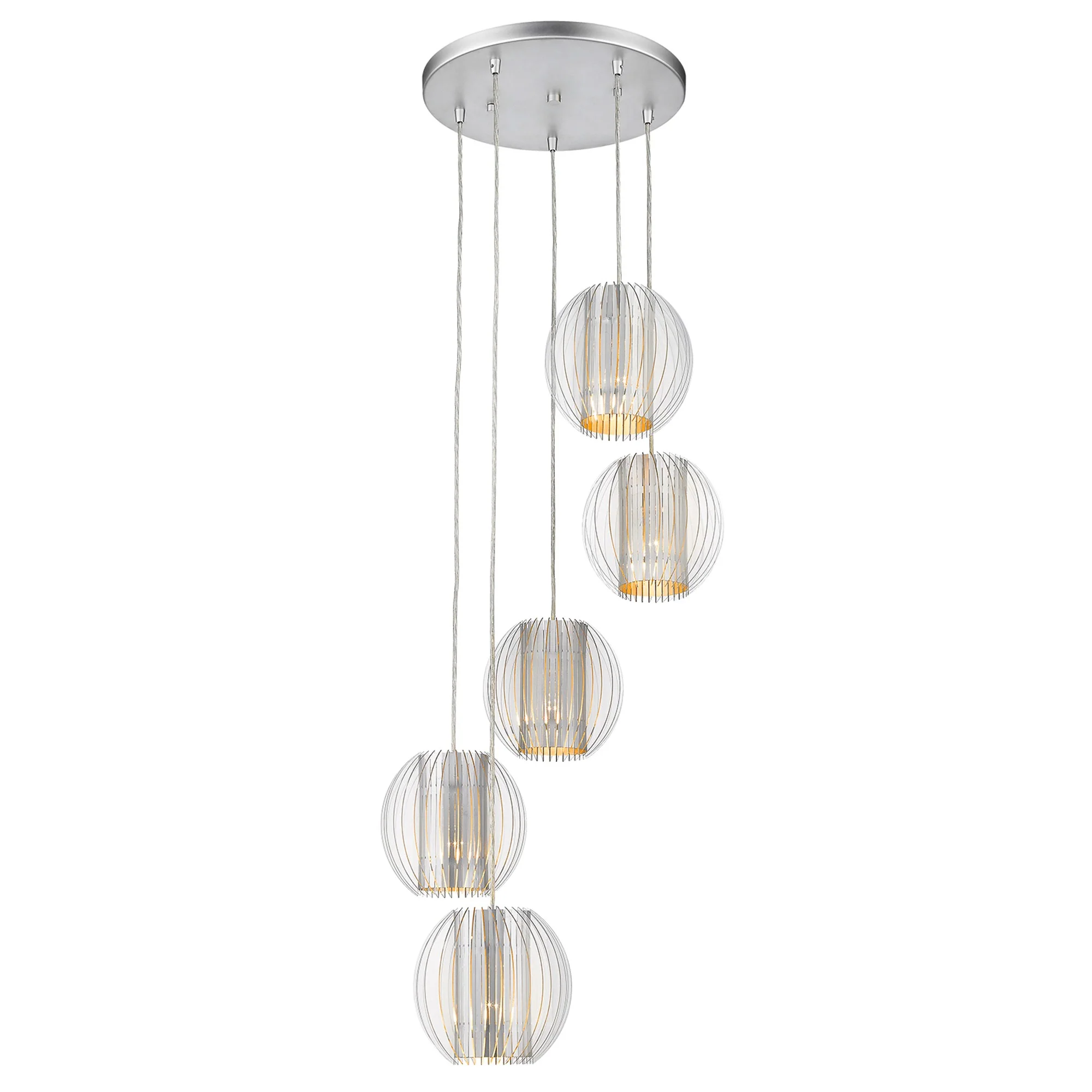 Five Light Acrylic and Steel Shade Hanging Globe Light By Homeroots - Image 2