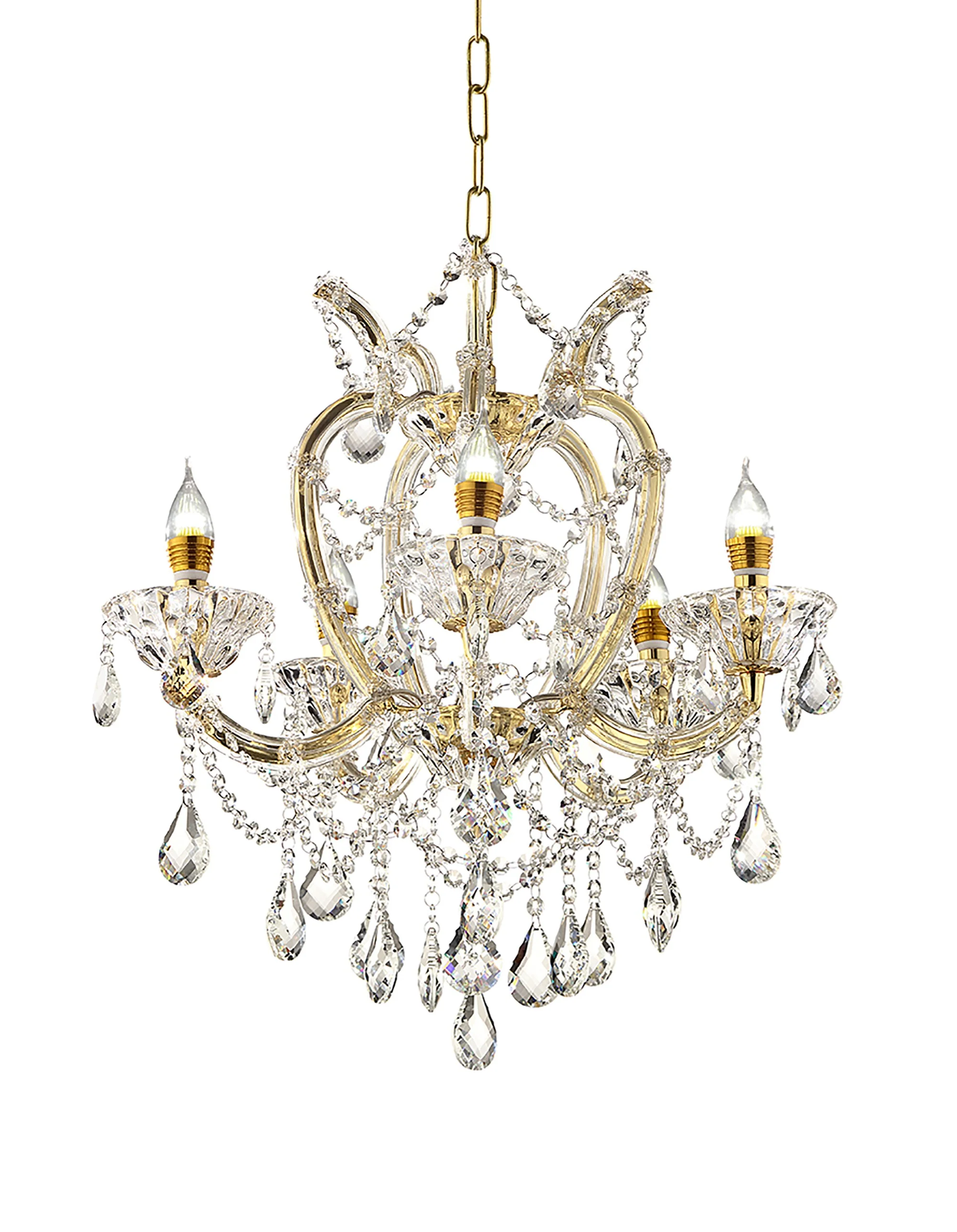 Five Light Glam Gold and Faux Crystal Chandelier By Homeroots - Image 2