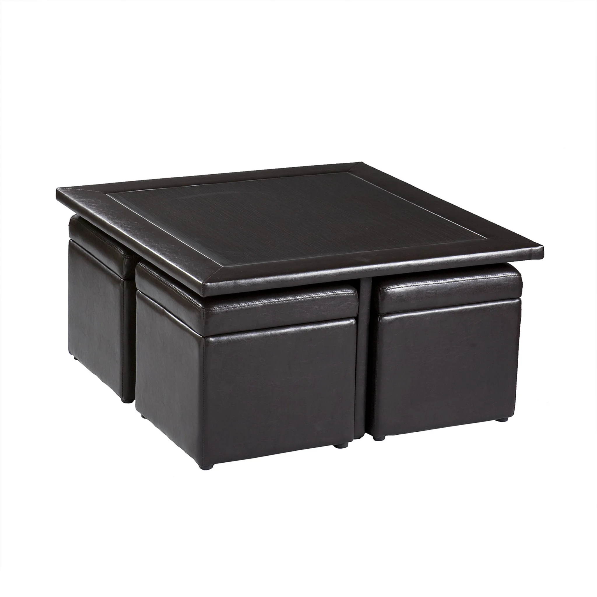 Five Piece Dark Brown Faux Leather Coffee Table and Storage Ottoman Set By Homeroots - Image 3
