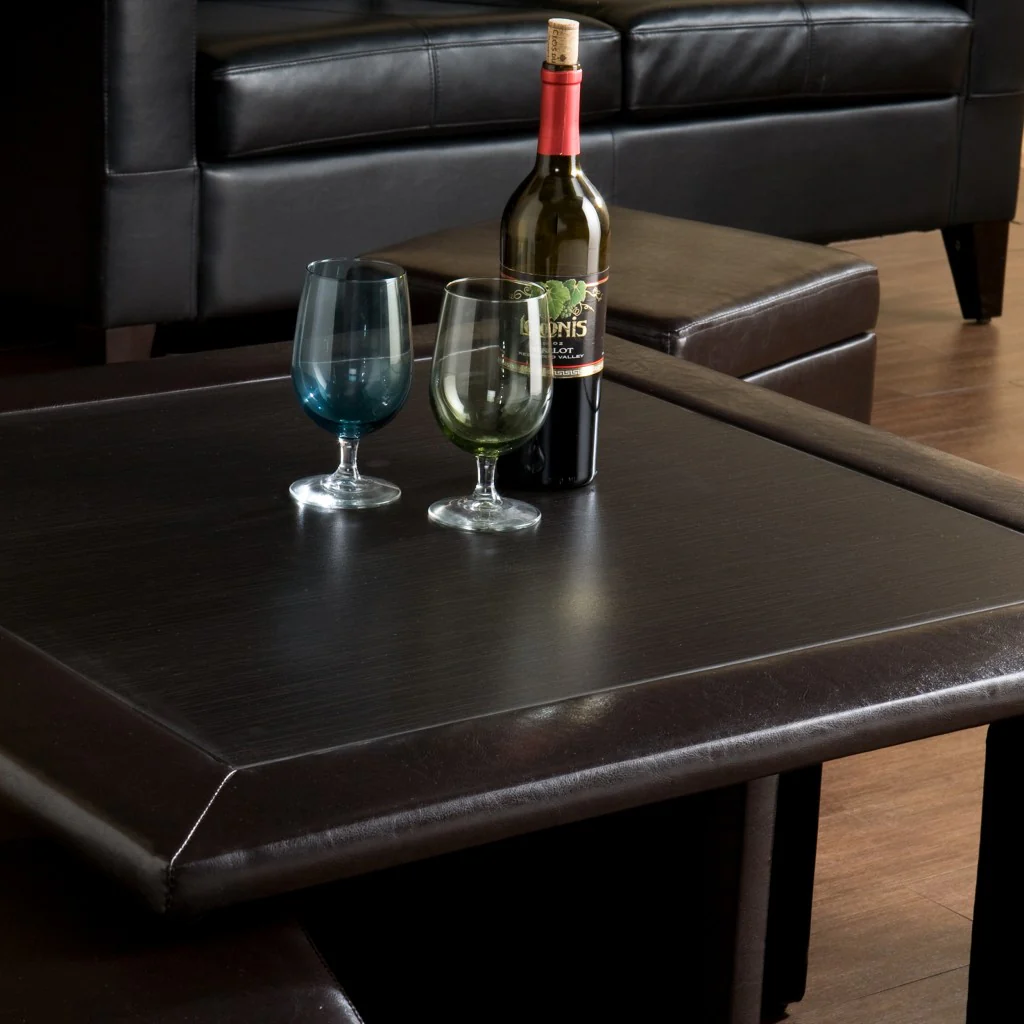 Five Piece Dark Brown Faux Leather Coffee Table and Storage Ottoman Set By Homeroots - Image 7