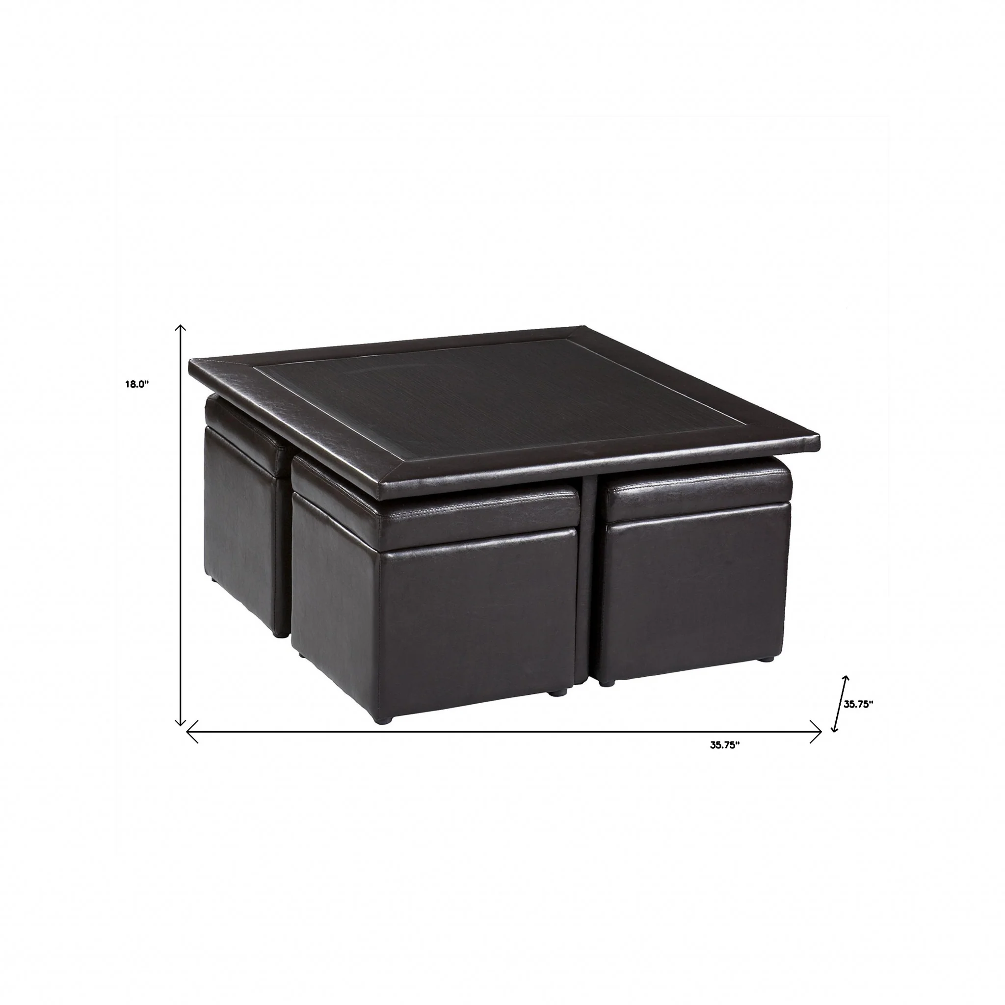 Five Piece Dark Brown Faux Leather Coffee Table and Storage Ottoman Set By Homeroots - Image 8