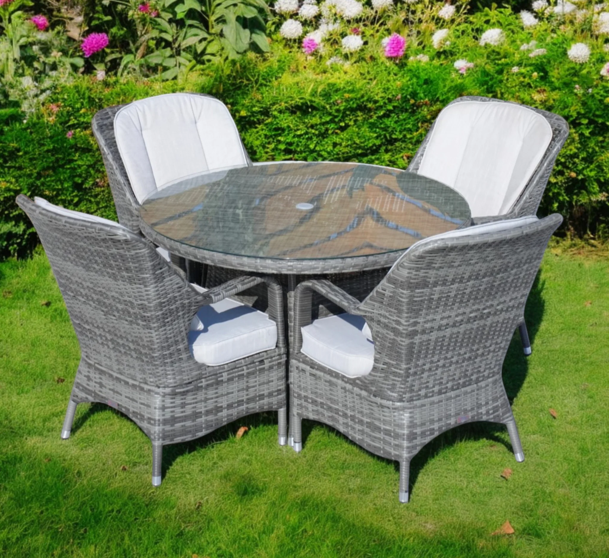 Five Piece Gray Round Glass Dining Set By Homeroots - Image 2