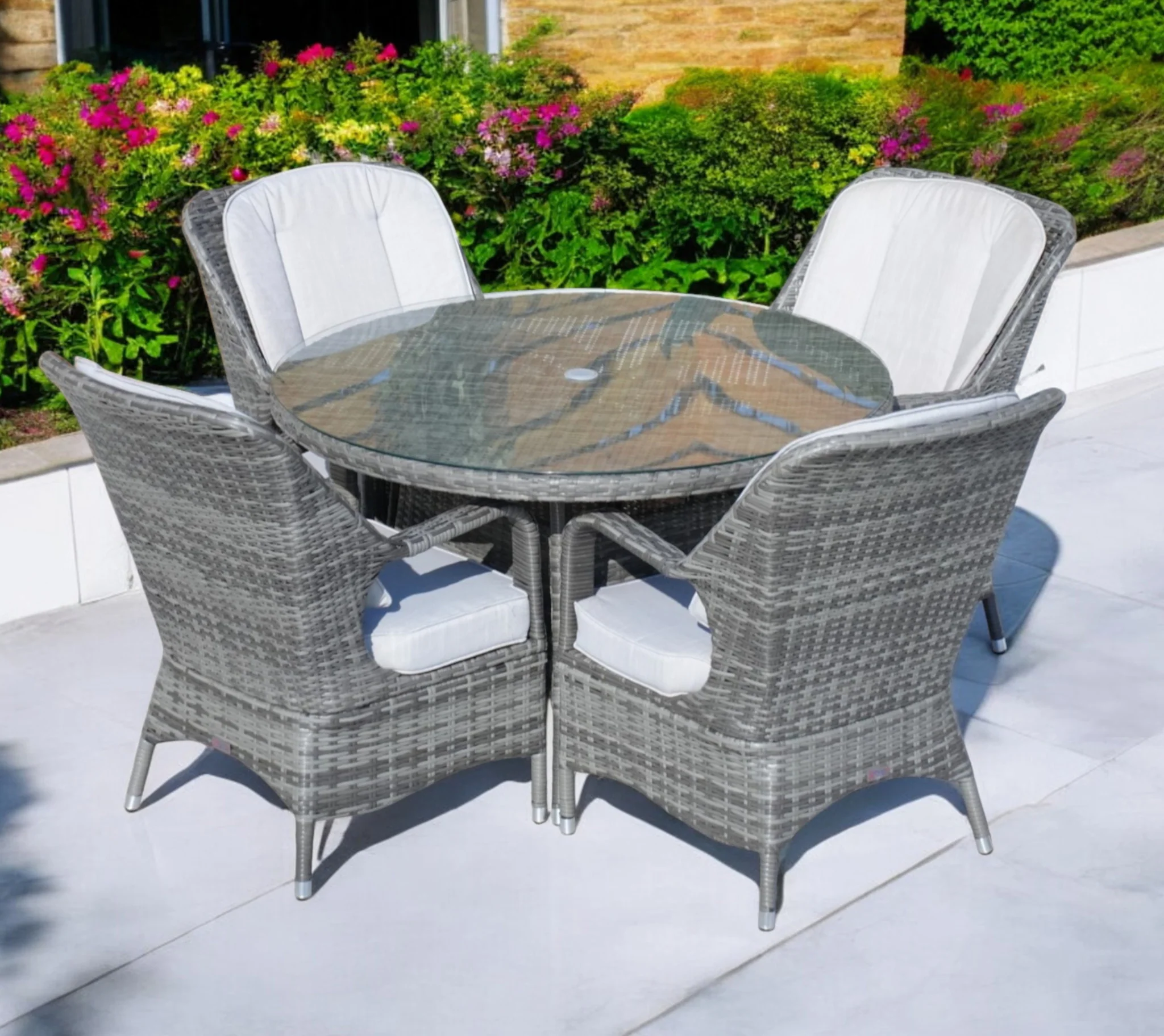 Five Piece Gray Round Glass Dining Set By Homeroots - Image 3
