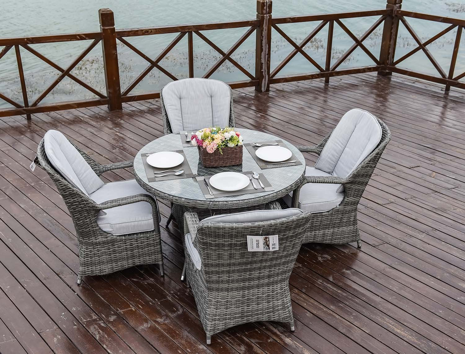 Five Piece Gray Round Glass Dining Set By Homeroots - Image 5