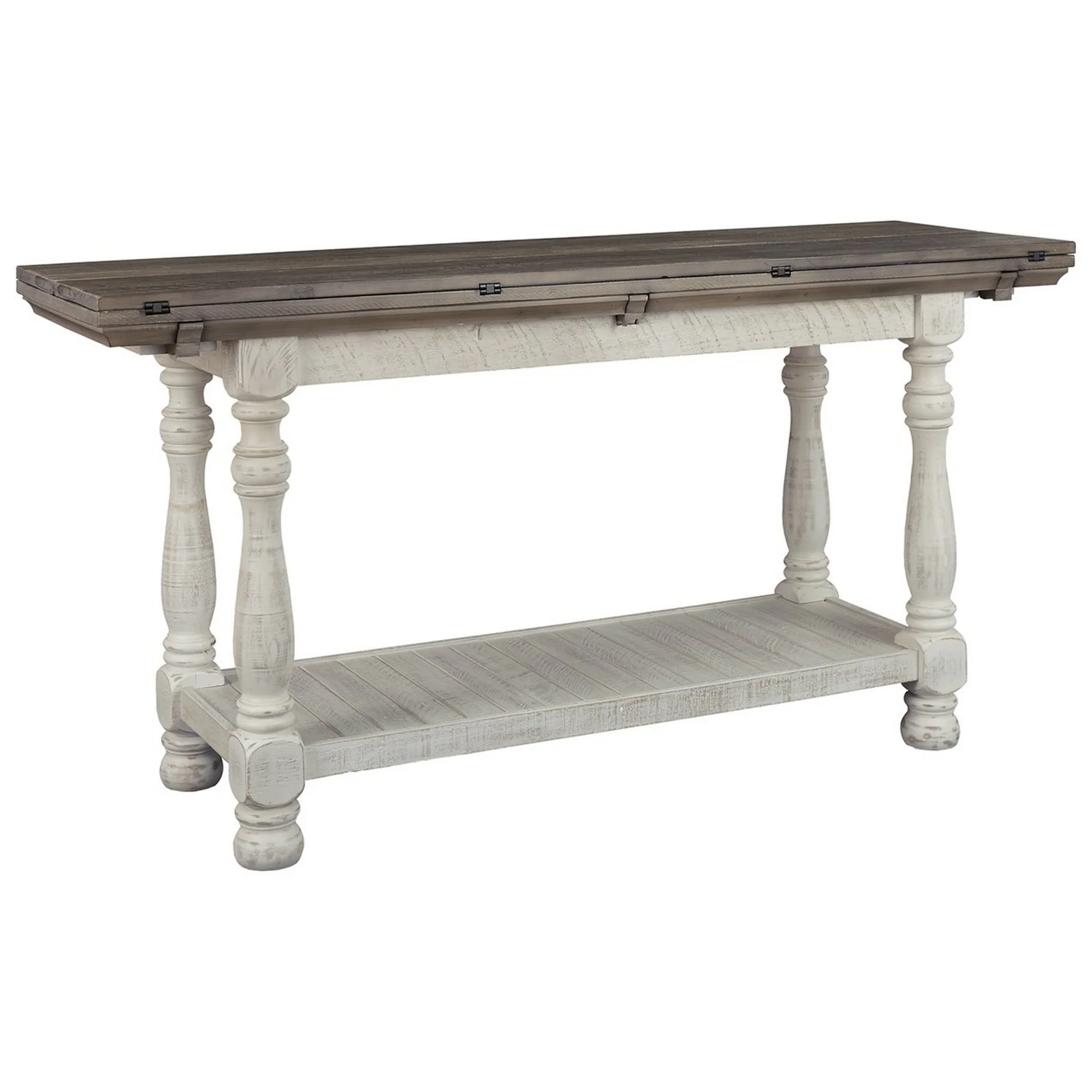 Flip Top Wooden Sofa Table With Open Bottom Shelf Brown And Antique White By Benzara - Image 4