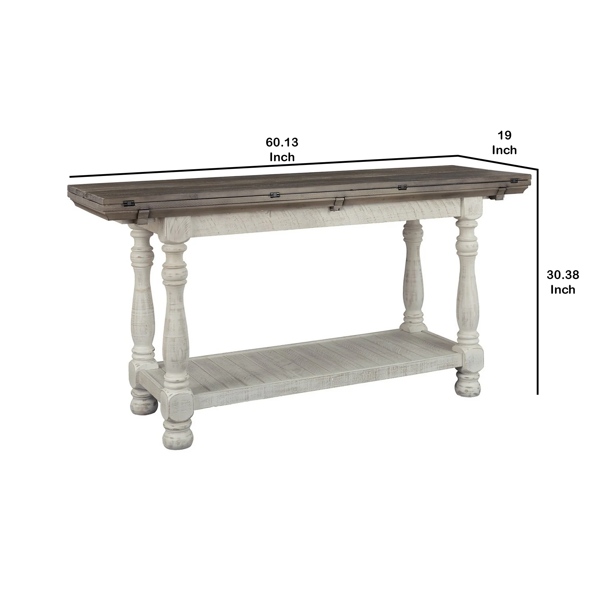 Flip Top Wooden Sofa Table With Open Bottom Shelf Brown And Antique White By Benzara - Image 5