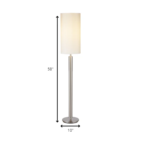 Floor Lamp Brushed Steel Metal Stout Pole with Tall Silk Shade By Homeroots - Image 4