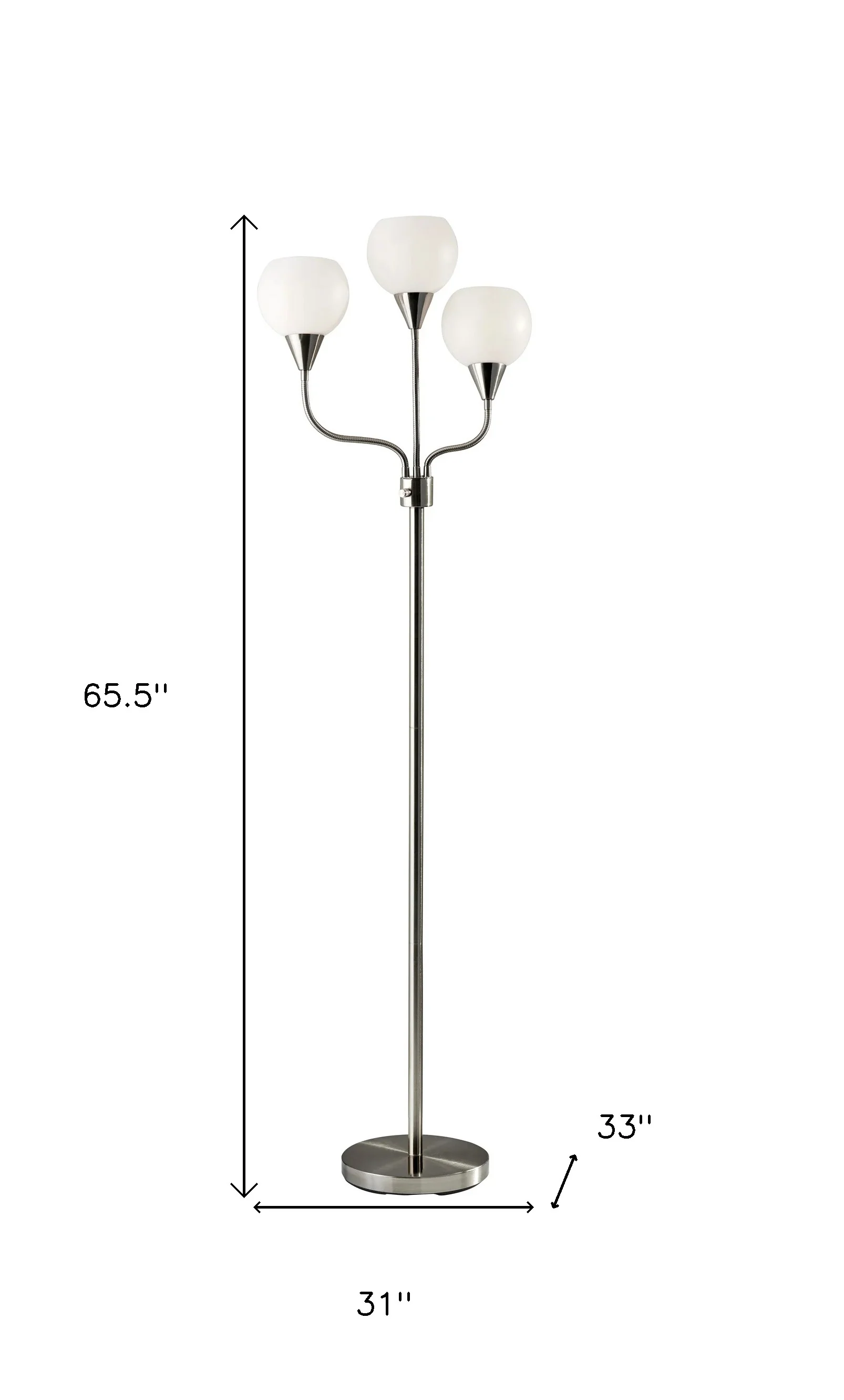 Floor Lamp Brushed Steel Metal Three Arm Adjustable Globes By Homeroots - Image 2