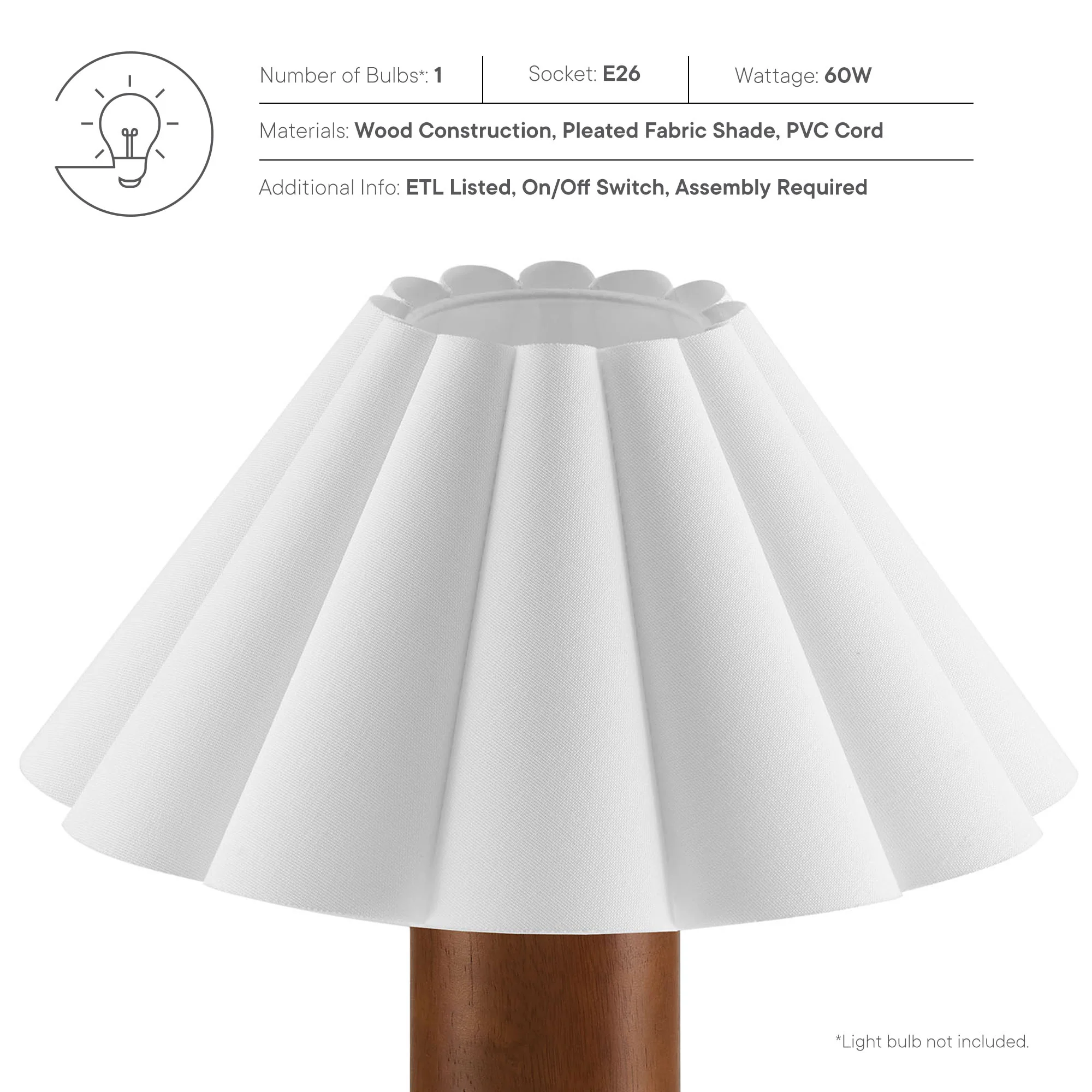 Flora Wood Table Lamp With Pleated Petal Shade by Modway - Image 12