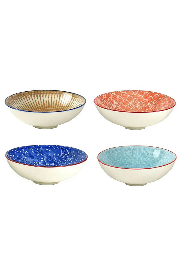 Floral Motif Ceramic Bowls - Medium Set of 4 By Vagabond Vintage - Image 3