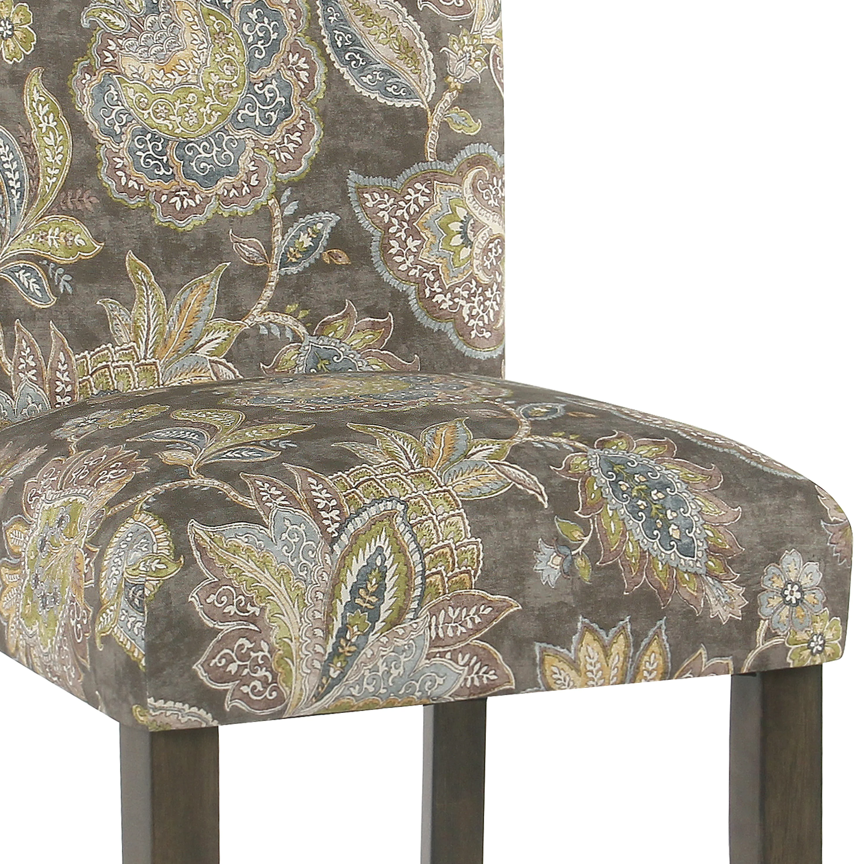 Floral Print Fabric Upholstered Parsons Chair With Wooden Legs, Multicolor, Set Of Two By Benzara - Image 3