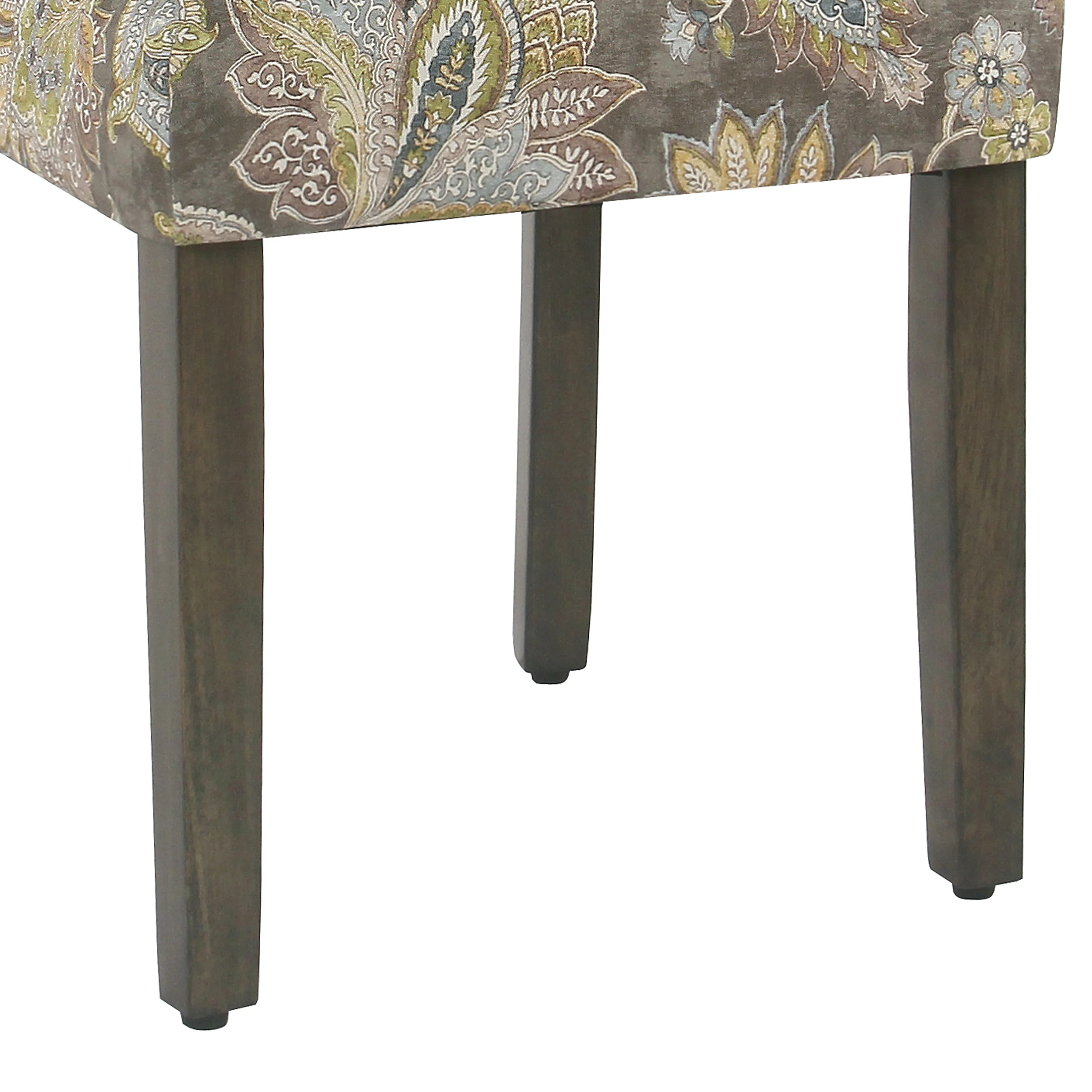 Floral Print Fabric Upholstered Parsons Chair With Wooden Legs, Multicolor, Set Of Two By Benzara - Image 4
