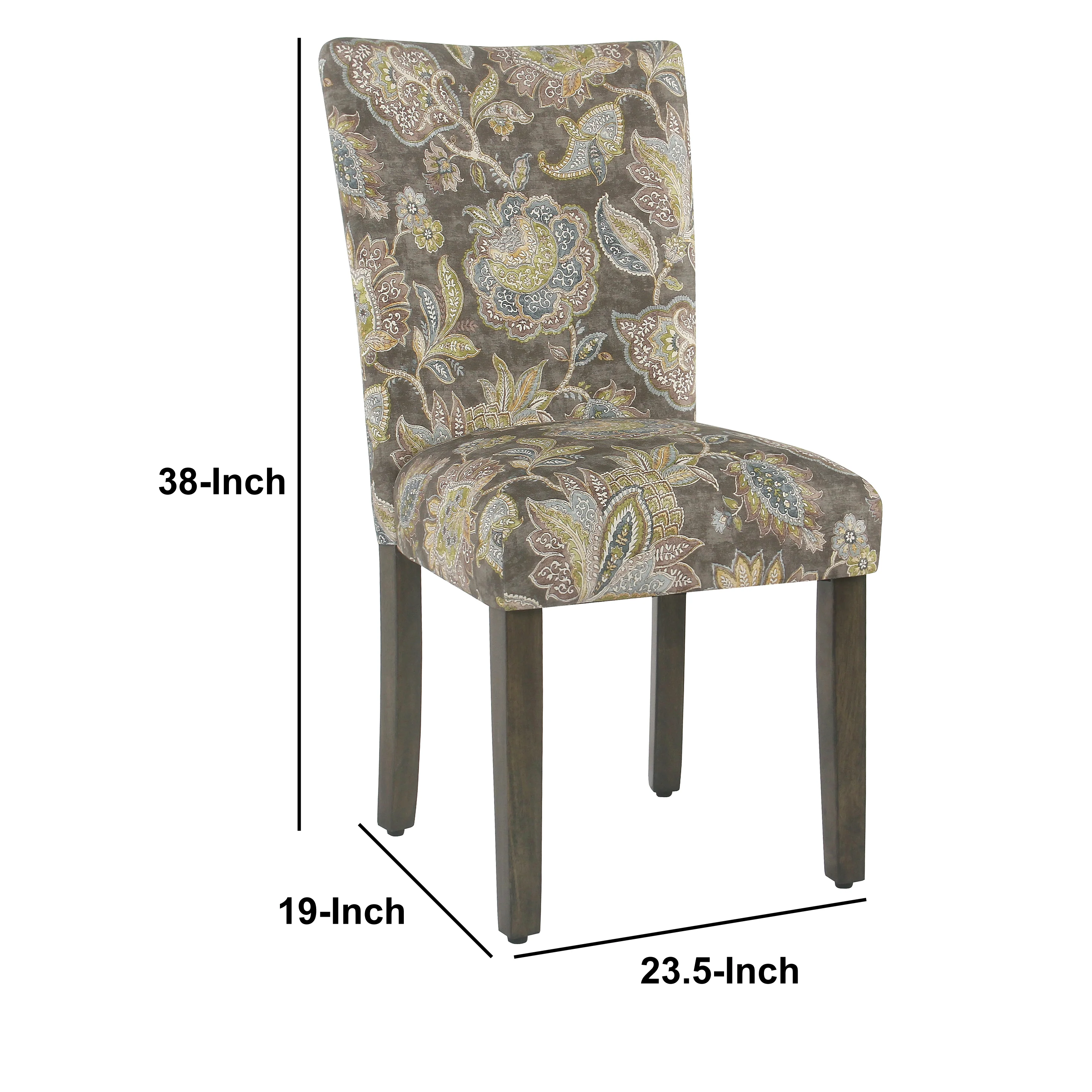 Floral Print Fabric Upholstered Parsons Chair With Wooden Legs, Multicolor, Set Of Two By Benzara - Image 5