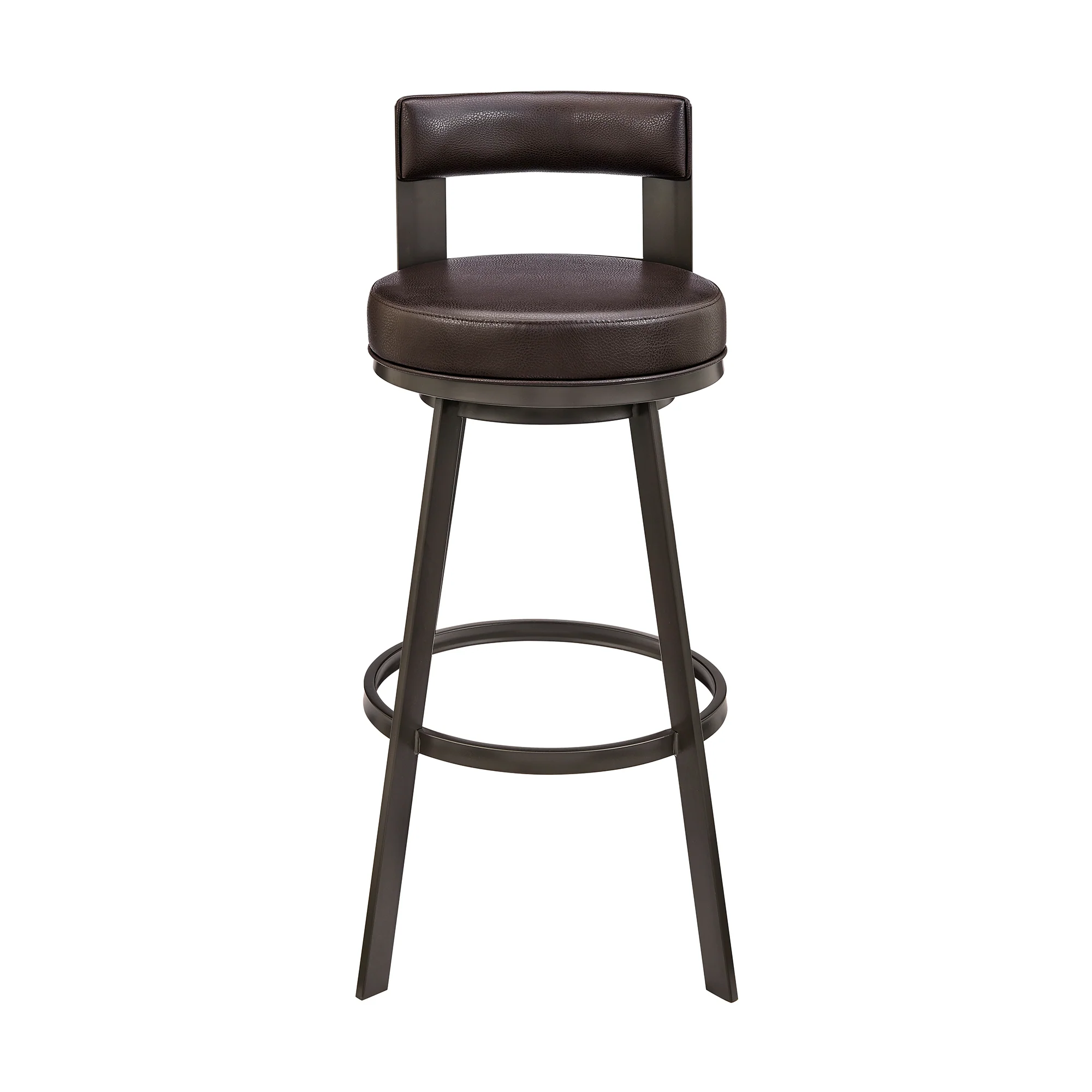 Flynn 26" Swivel Counter Stool in Black Metal with Light Gray Faux Leather By Armen Living - Image 12