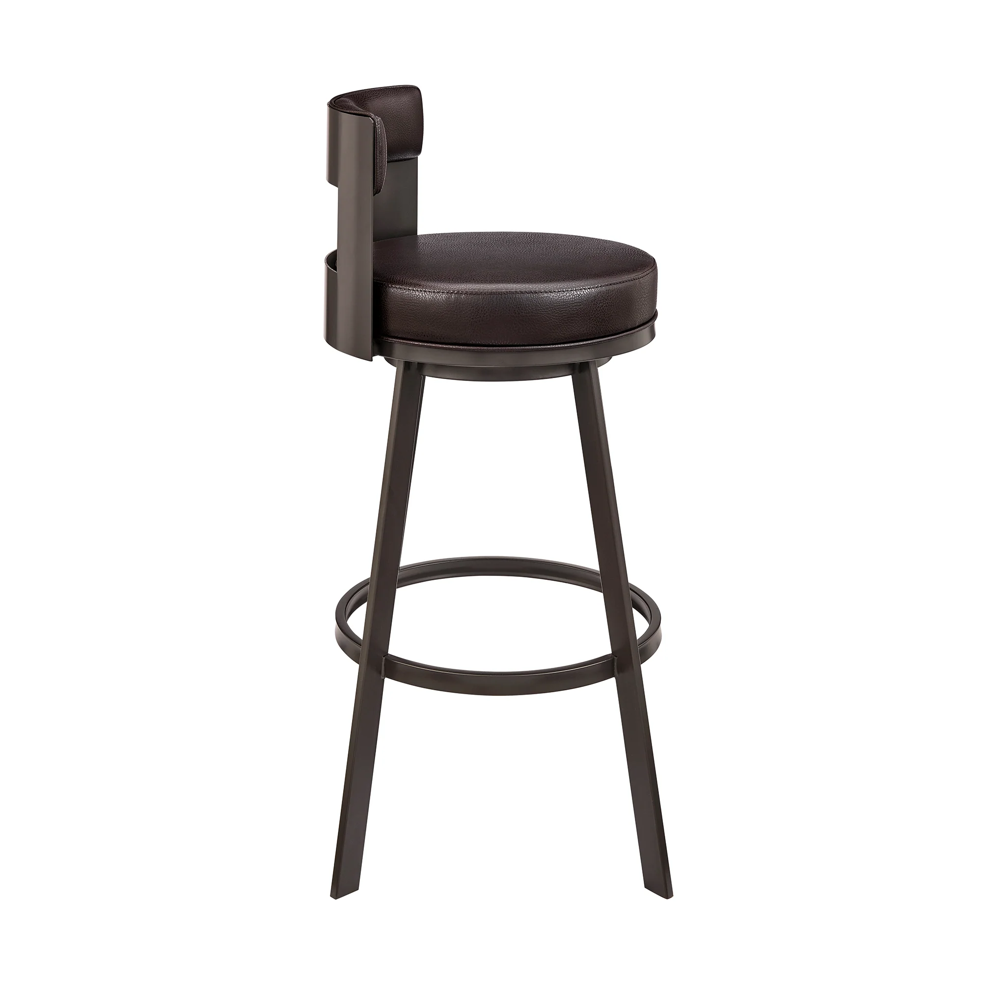 Flynn 26" Swivel Counter Stool in Black Metal with Light Gray Faux Leather By Armen Living - Image 13