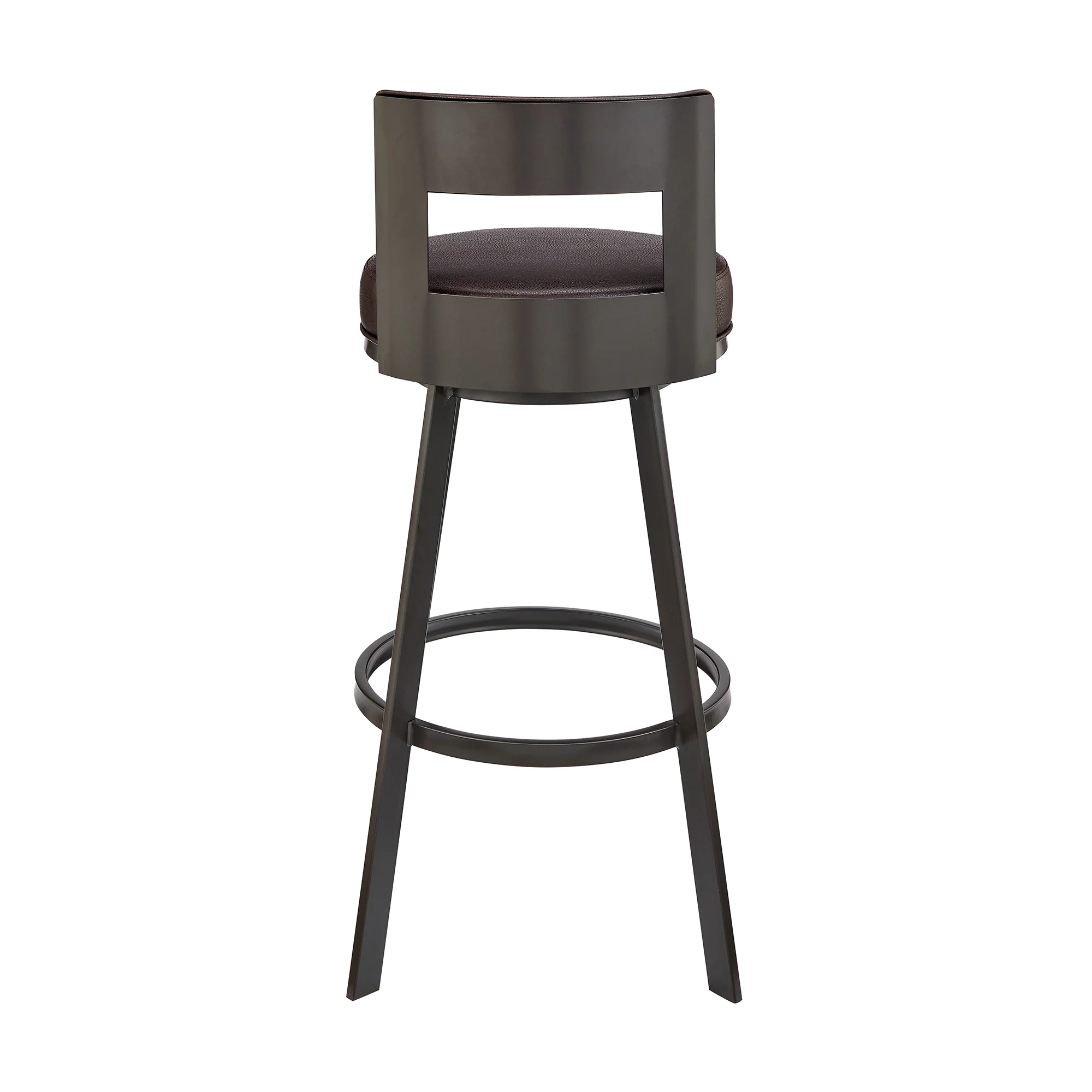Flynn 26" Swivel Counter Stool in Black Metal with Light Gray Faux Leather By Armen Living - Image 15
