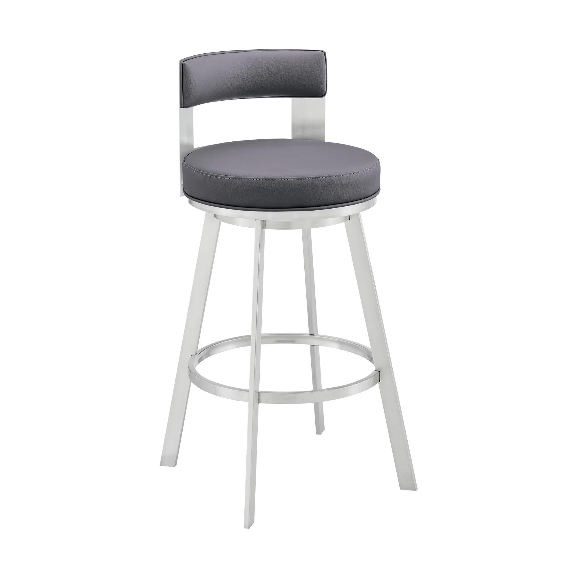 Flynn 26" Swivel Counter Stool in Black Metal with Light Gray Faux Leather By Armen Living - Image 20