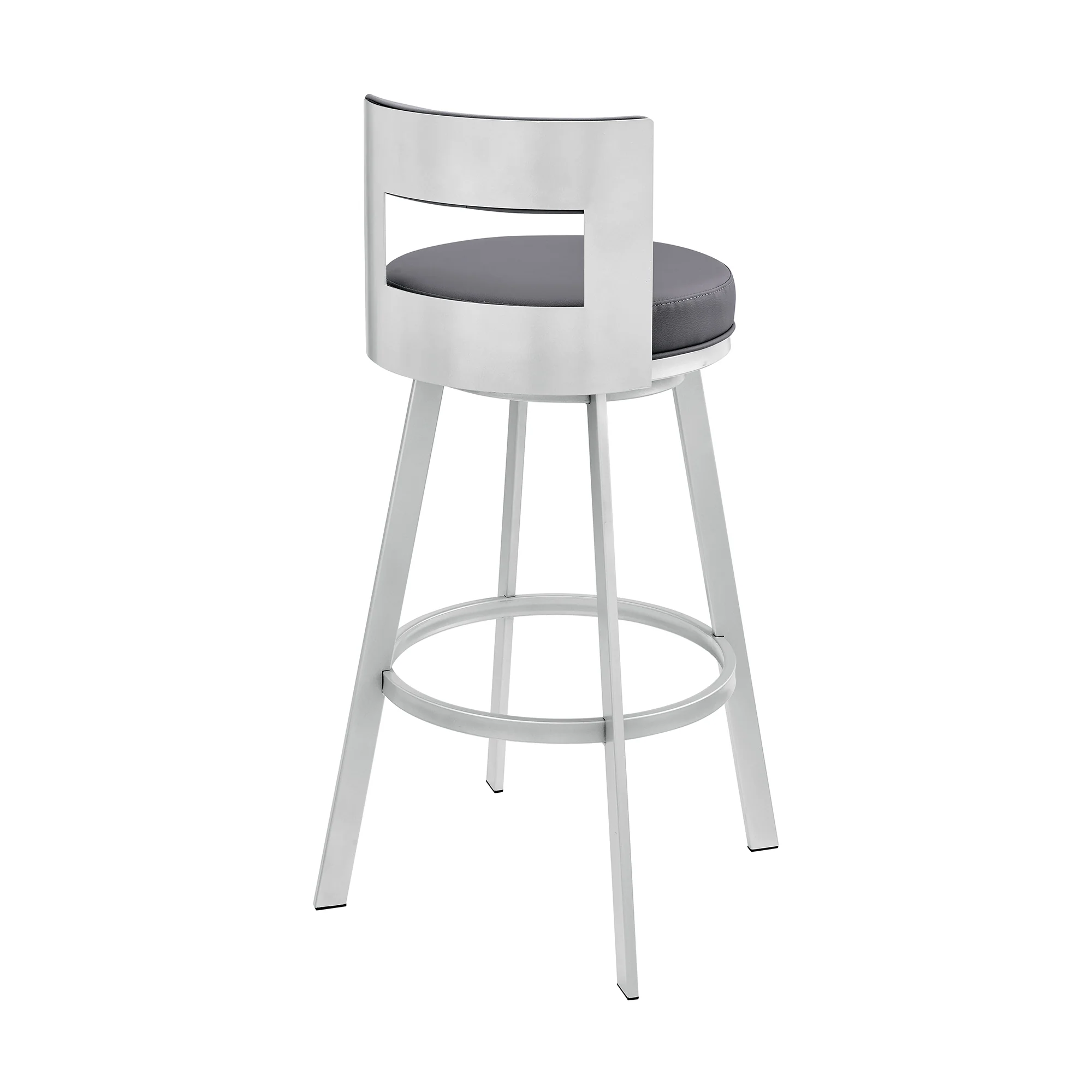 Flynn 26" Swivel Counter Stool in Black Metal with Light Gray Faux Leather By Armen Living - Image 23