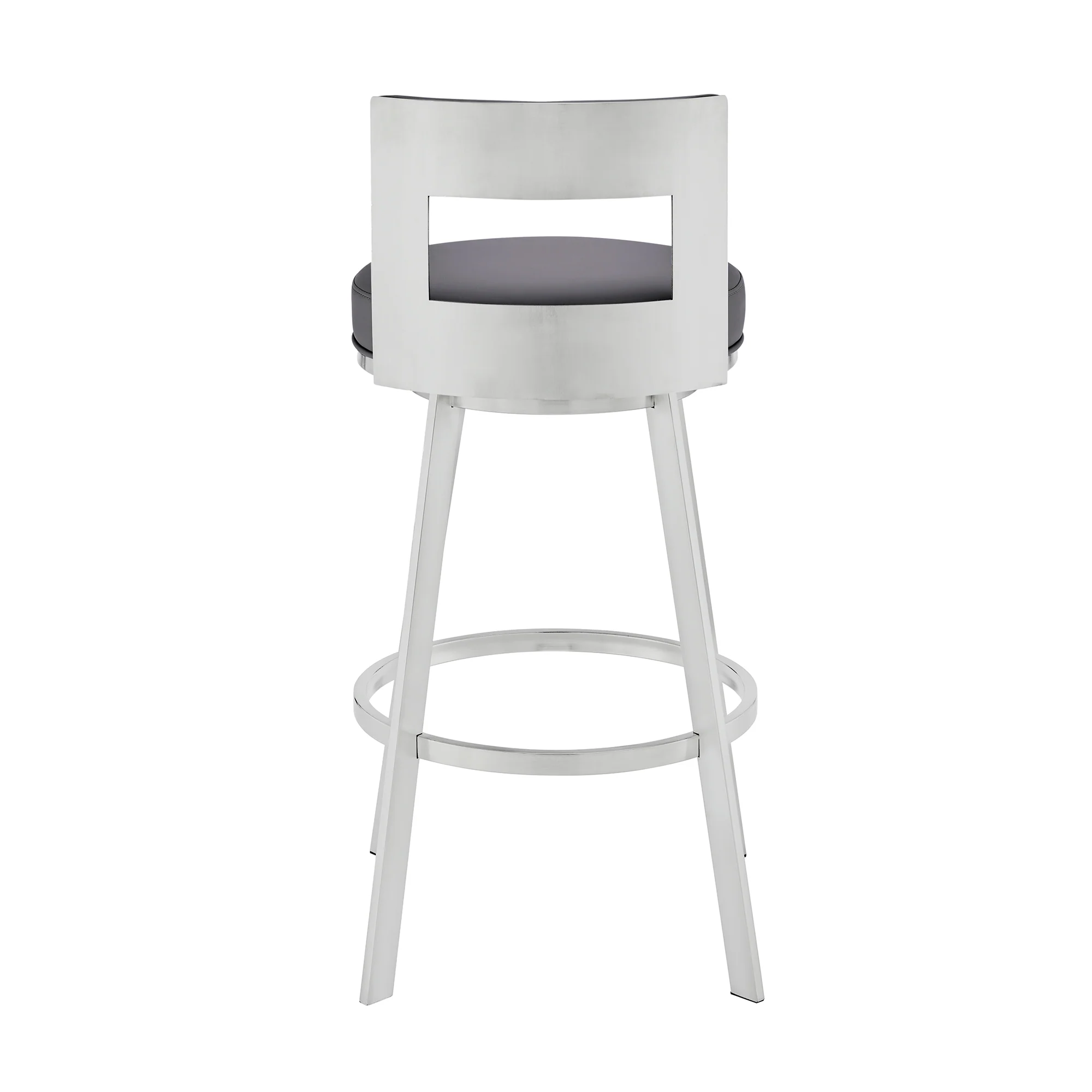 Flynn 26" Swivel Counter Stool in Black Metal with Light Gray Faux Leather By Armen Living - Image 24