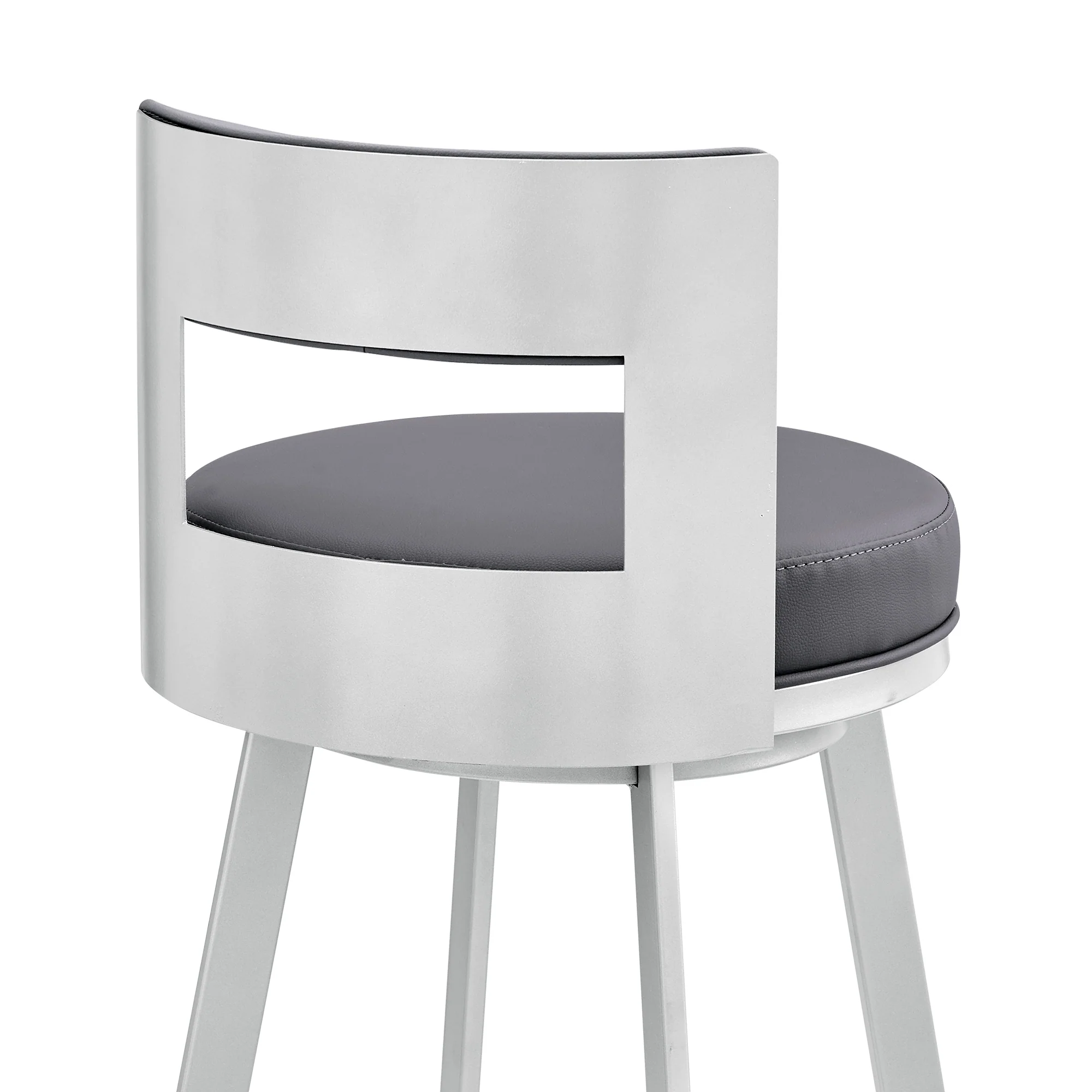 Flynn 26" Swivel Counter Stool in Black Metal with Light Gray Faux Leather By Armen Living - Image 27