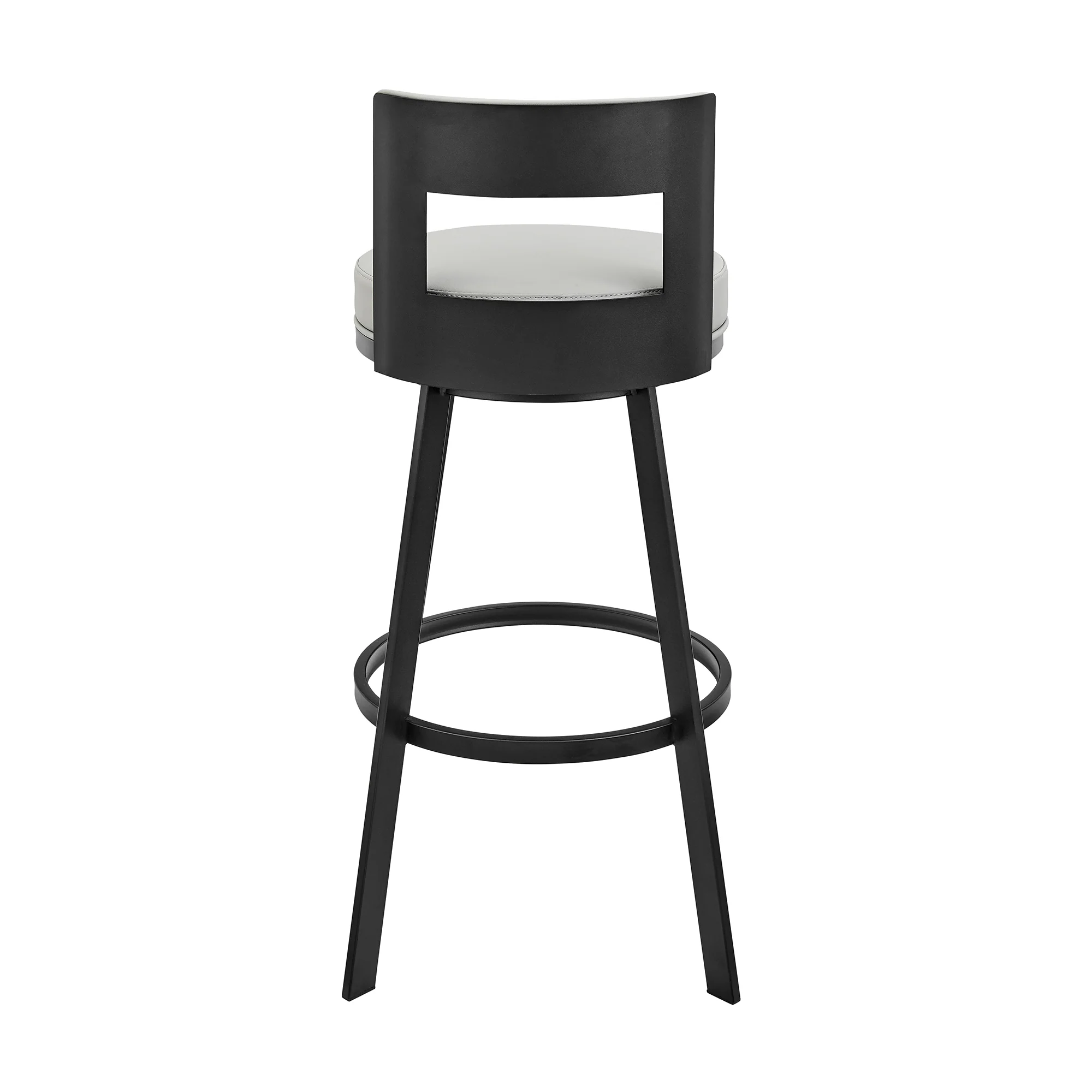 Flynn 26" Swivel Counter Stool in Black Metal with Light Gray Faux Leather By Armen Living - Image 6