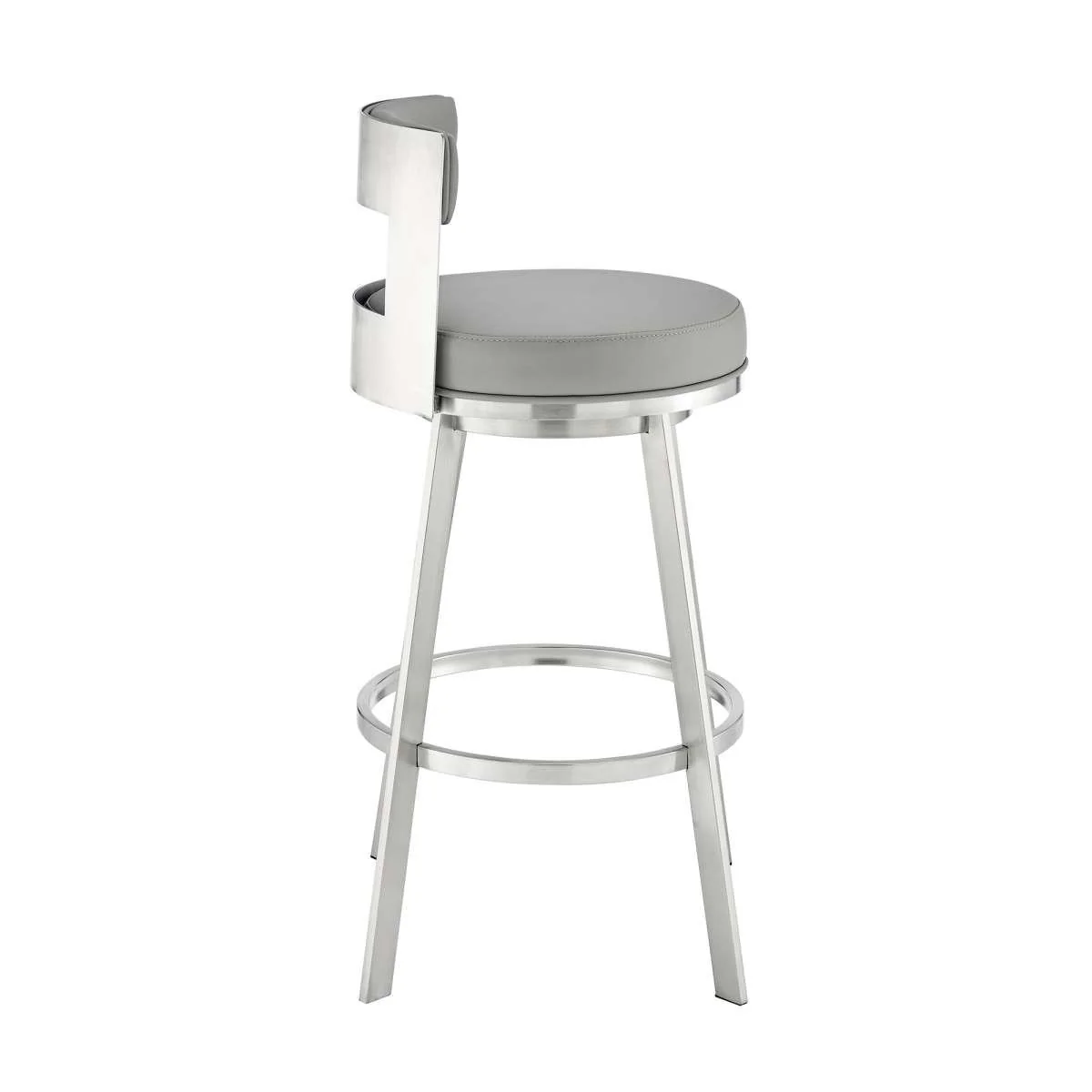 Flynn 26" Swivel Counter Stool in Brushed Stainless Steel with Black Faux Leather By Armen Living - Image 10