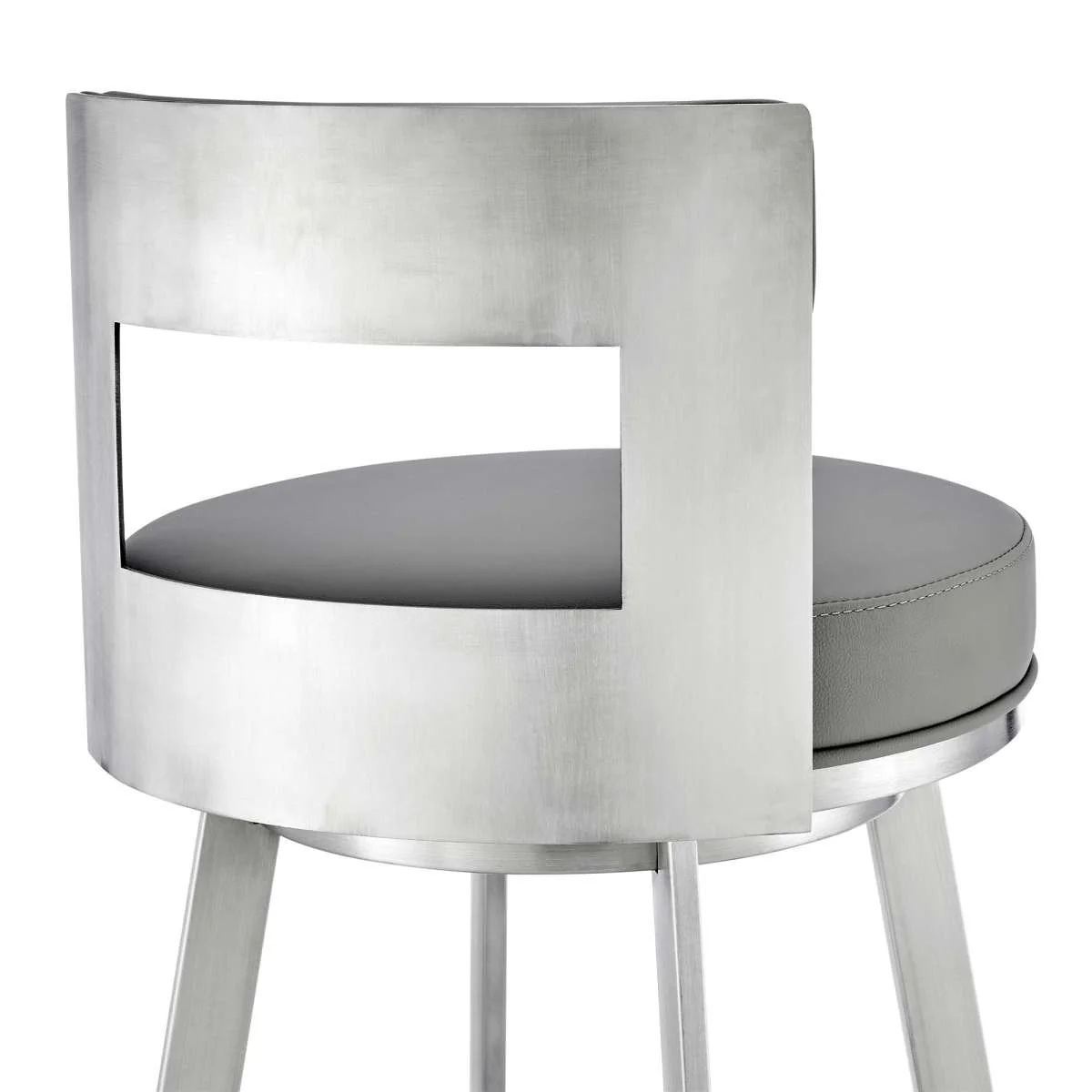 Flynn 26" Swivel Counter Stool in Brushed Stainless Steel with Black Faux Leather By Armen Living - Image 14