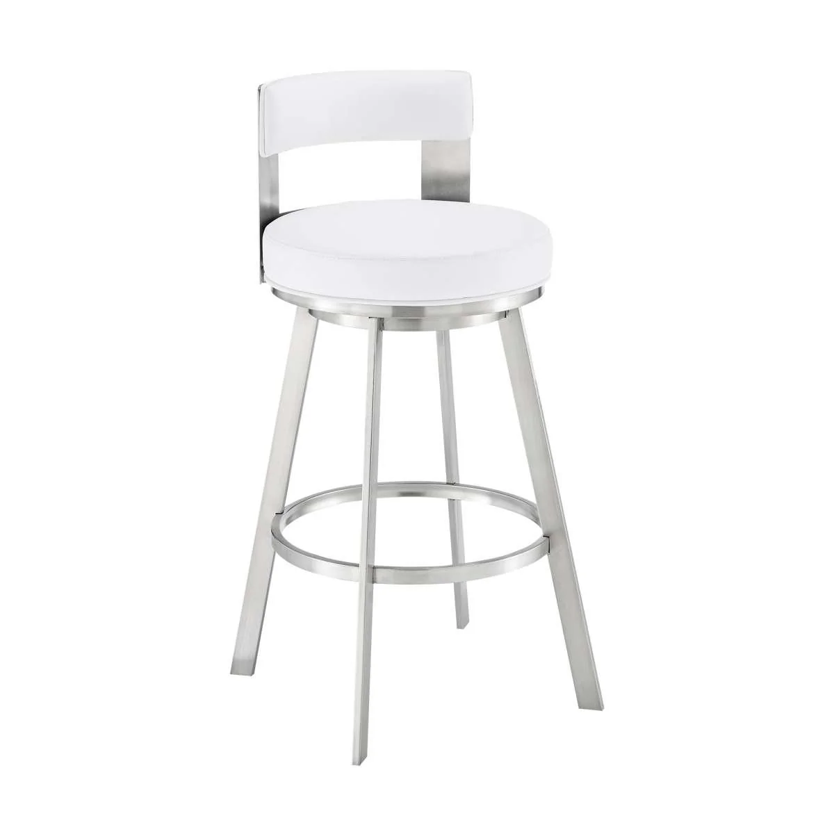 Flynn 26" Swivel Counter Stool in Brushed Stainless Steel with Black Faux Leather By Armen Living - Image 16
