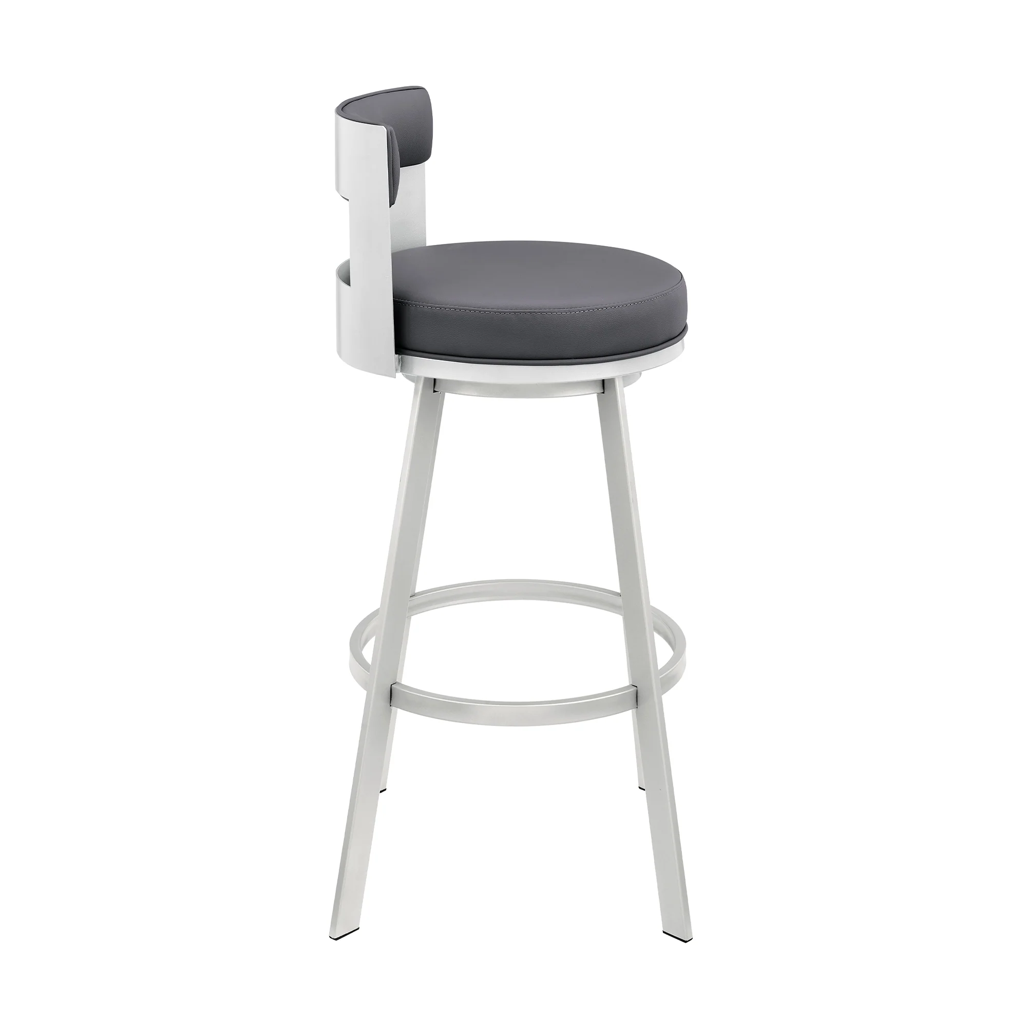 Flynn 30" Swivel Bar Stool in Black Metal with Light Gray Faux Leather By Armen Living - Image 22