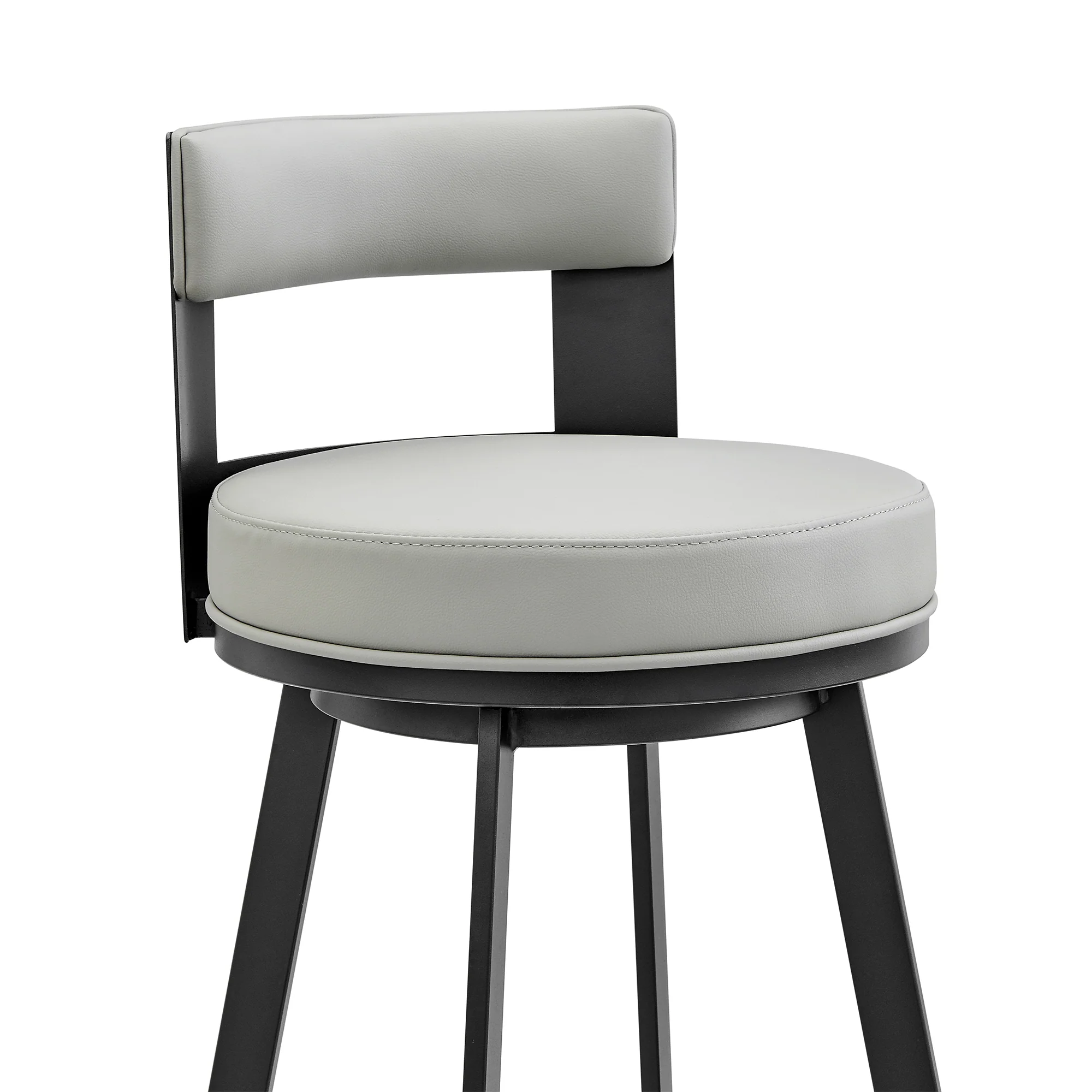 Flynn 30" Swivel Bar Stool in Black Metal with Light Gray Faux Leather By Armen Living - Image 7