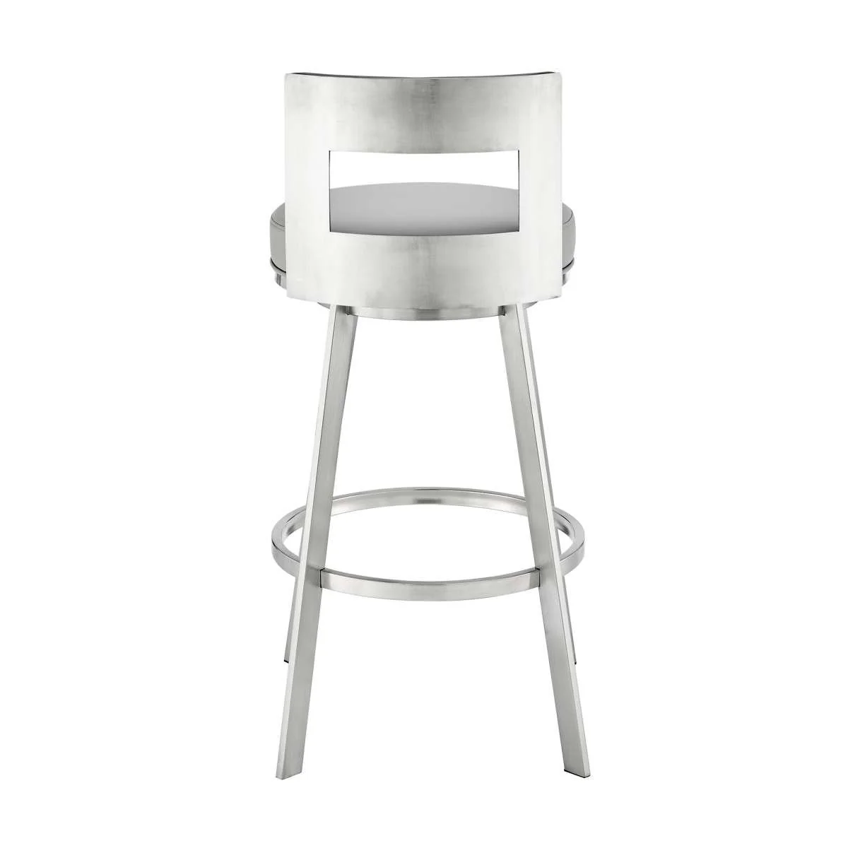 Flynn 30" Swivel Bar Stool in Brushed Stainless Steel with Black Faux Leather By Armen Living - Image 11