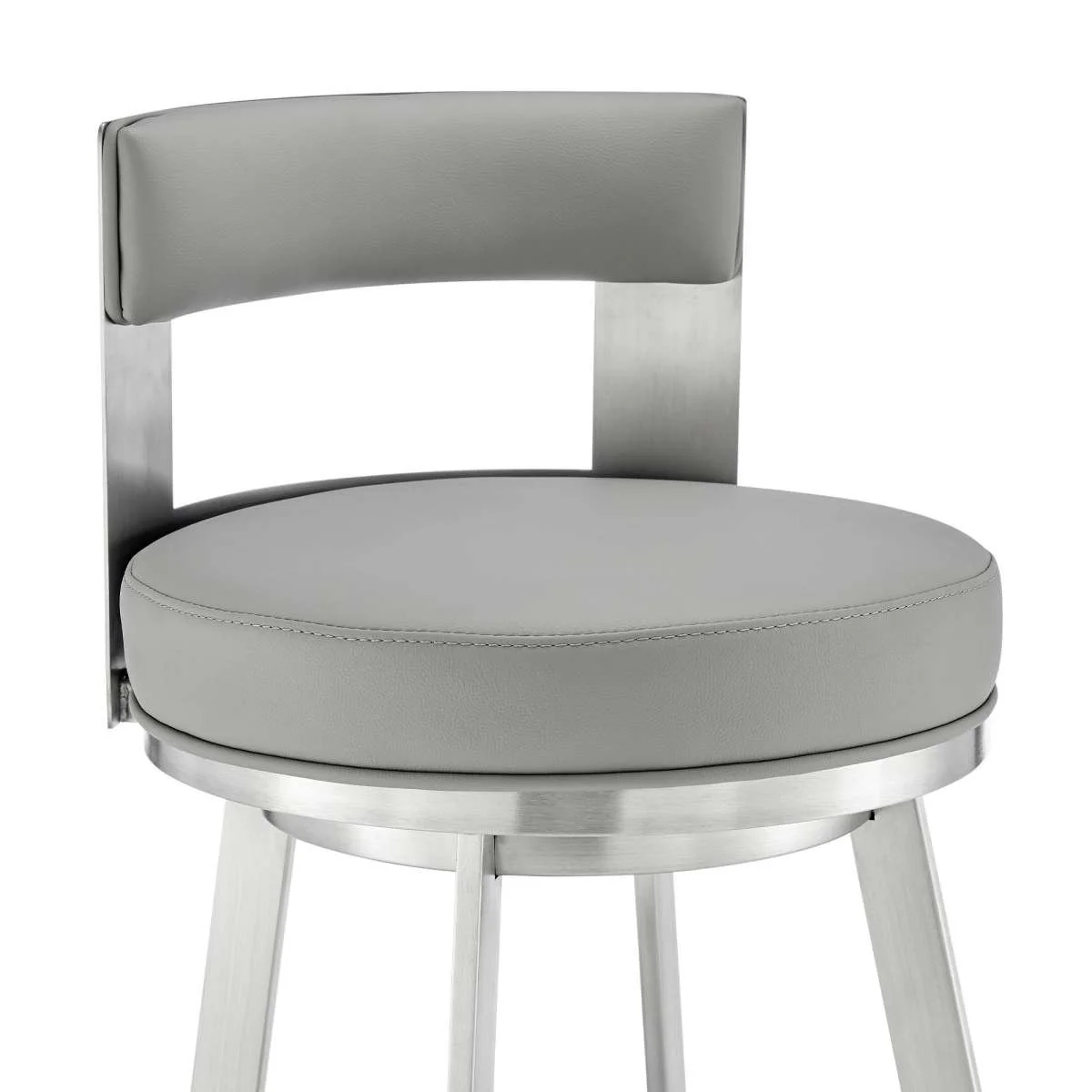 Flynn 30" Swivel Bar Stool in Brushed Stainless Steel with Black Faux Leather By Armen Living - Image 12
