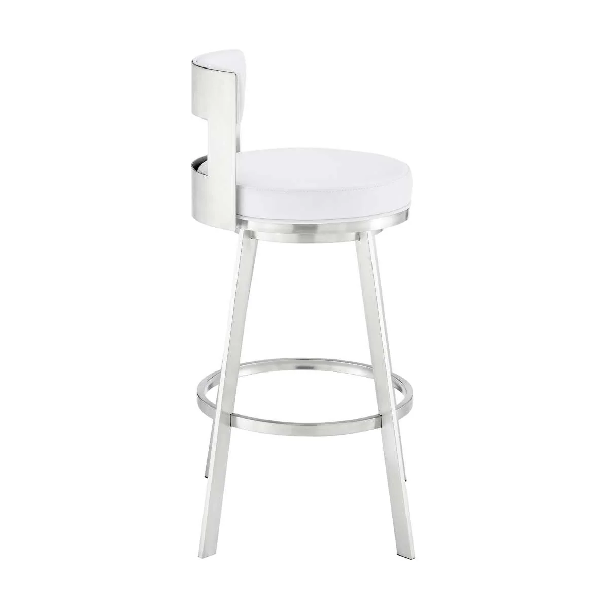 Flynn 30" Swivel Bar Stool in Brushed Stainless Steel with Black Faux Leather By Armen Living - Image 17