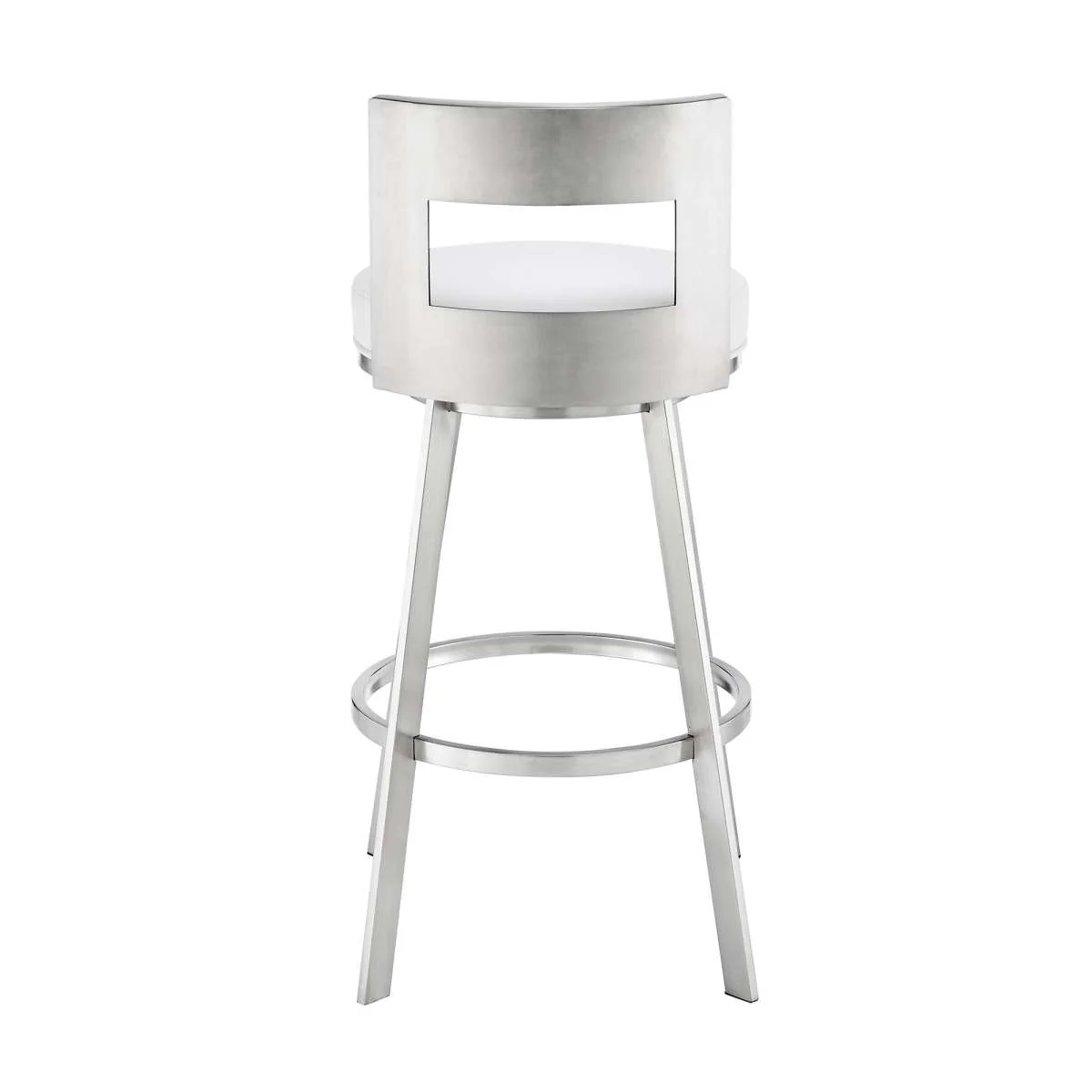 Flynn 30" Swivel Bar Stool in Brushed Stainless Steel with Black Faux Leather By Armen Living - Image 18