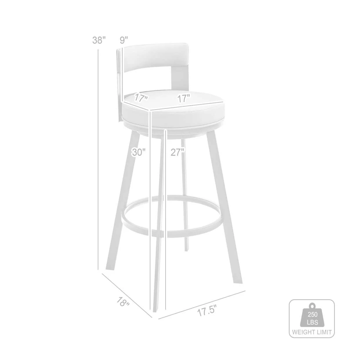 Flynn 30" Swivel Bar Stool in Brushed Stainless Steel with Black Faux Leather By Armen Living - Image 20
