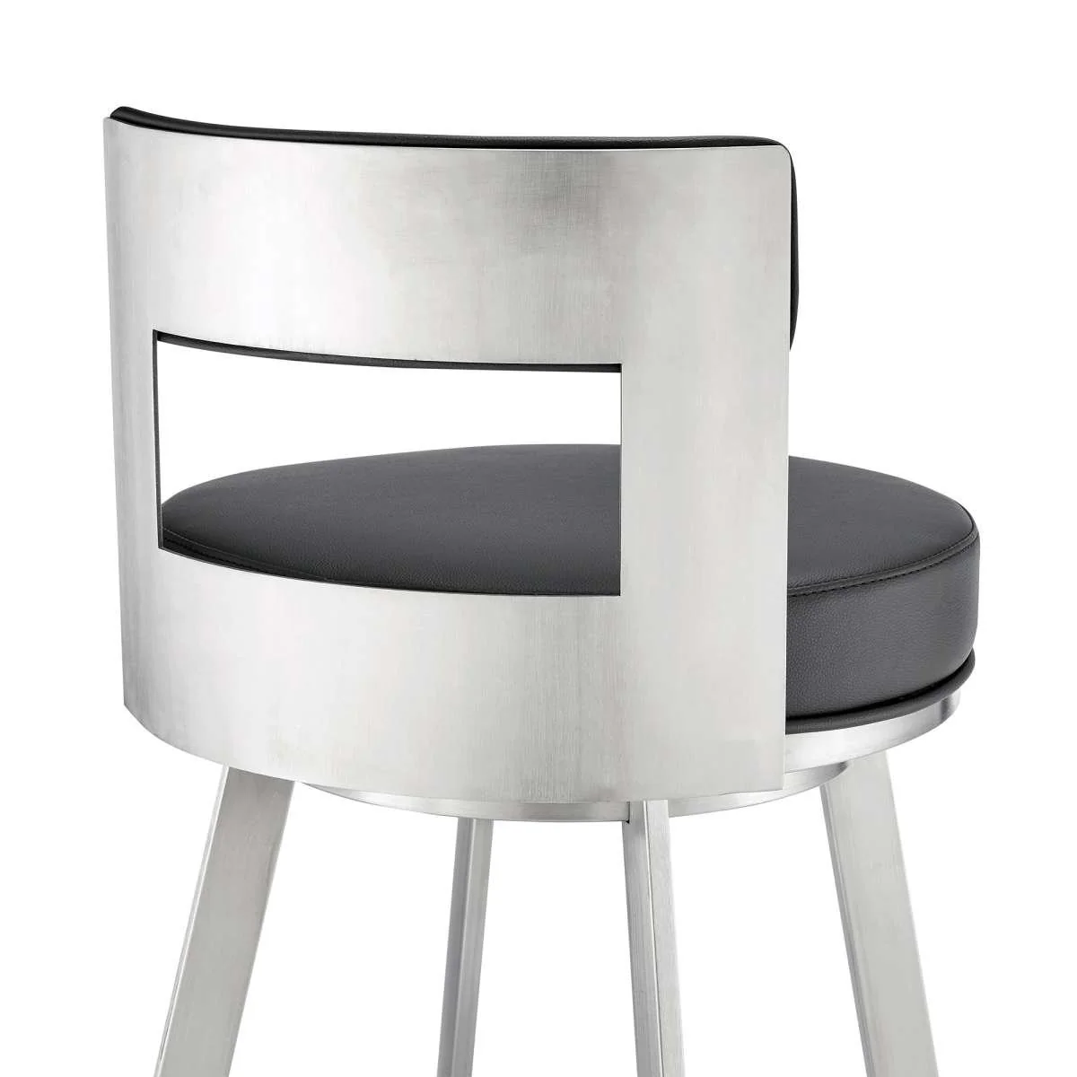 Flynn 30" Swivel Bar Stool in Brushed Stainless Steel with Black Faux Leather By Armen Living - Image 7