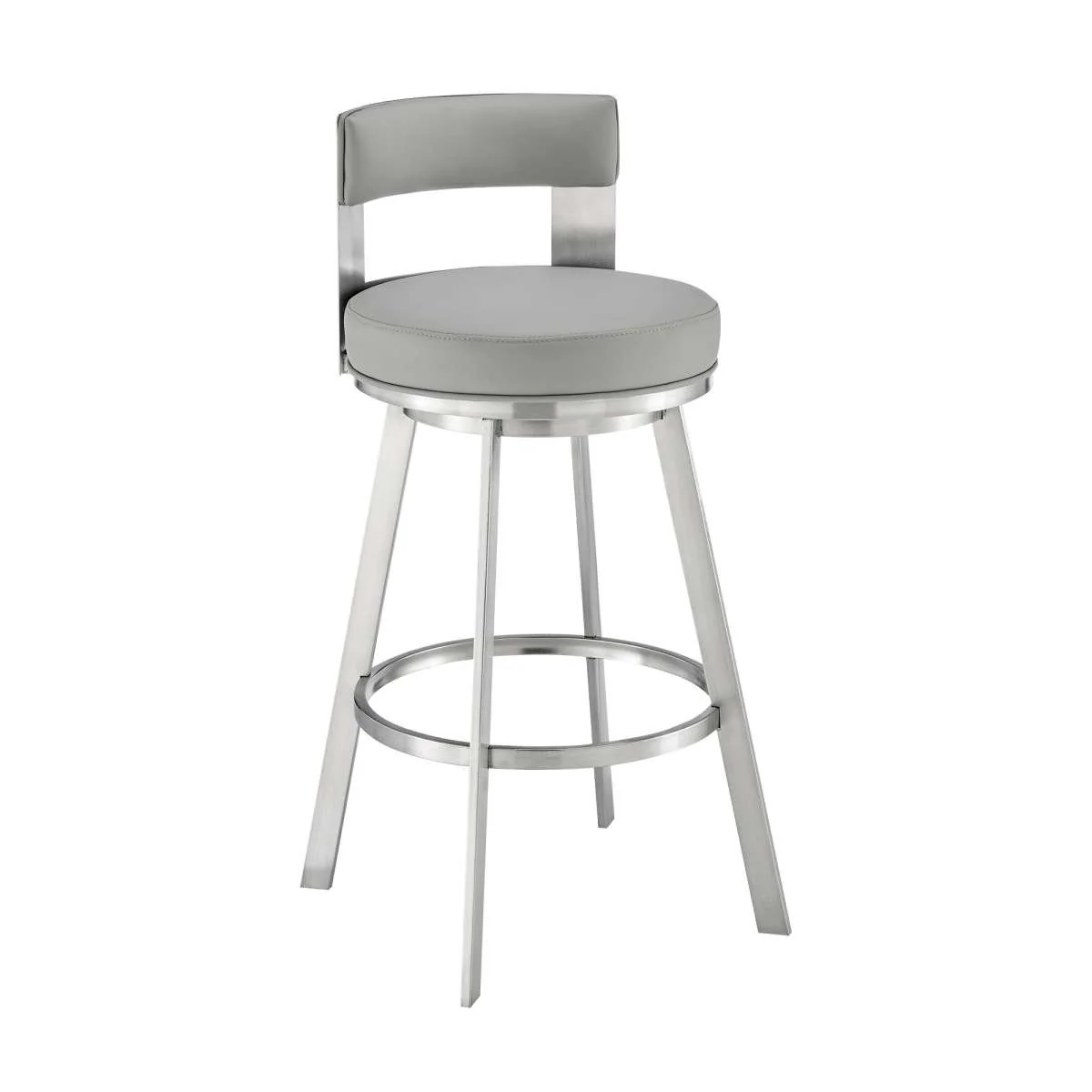 Flynn 30" Swivel Bar Stool in Brushed Stainless Steel with Black Faux Leather By Armen Living - Image 9
