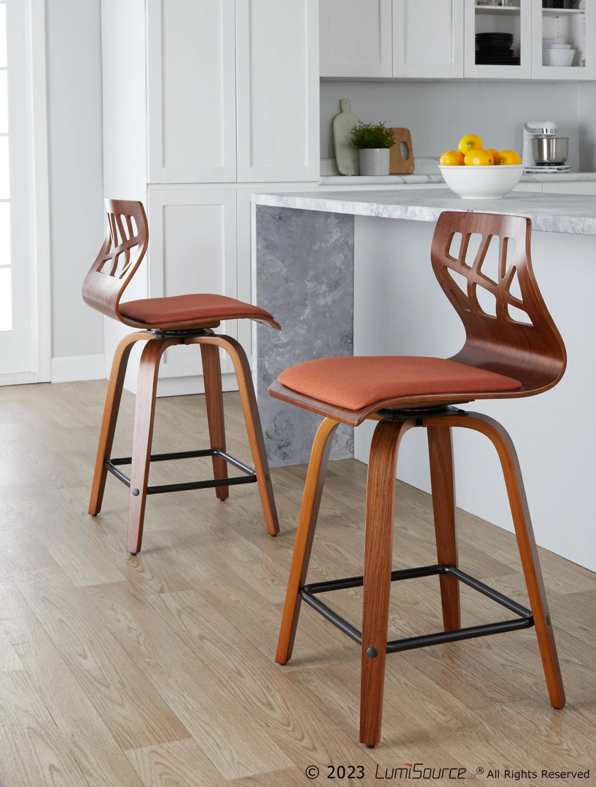 Folia 24" Fixed-Height Barstool - Set of 2 By LumiSource - B24-FOLIAFB-GRTZQ2 LGYLGYLGY2 - Image 11