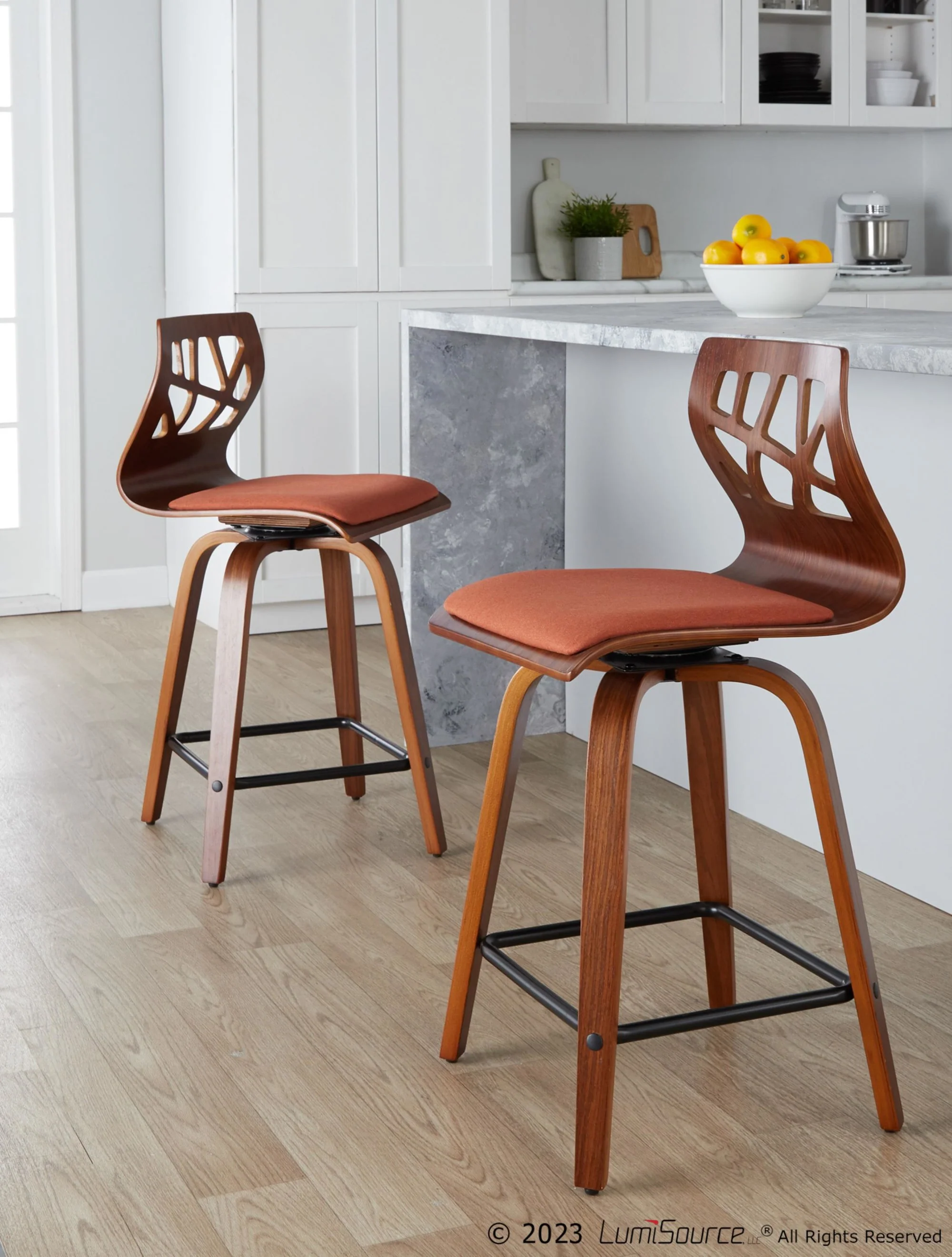 Folia 24" Fixed-Height Barstool - Set of 2 By LumiSource - B24-FOLIAFB-GRTZQ2 LGYLGYLGY2 - Image 12
