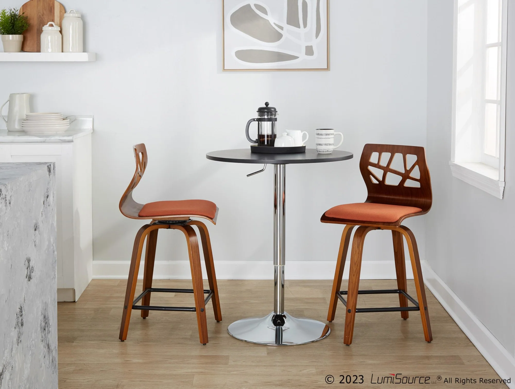 Folia 24" Fixed-Height Barstool - Set of 2 By LumiSource - B24-FOLIAFB-GRTZQ2 LGYLGYLGY2 - Image 13